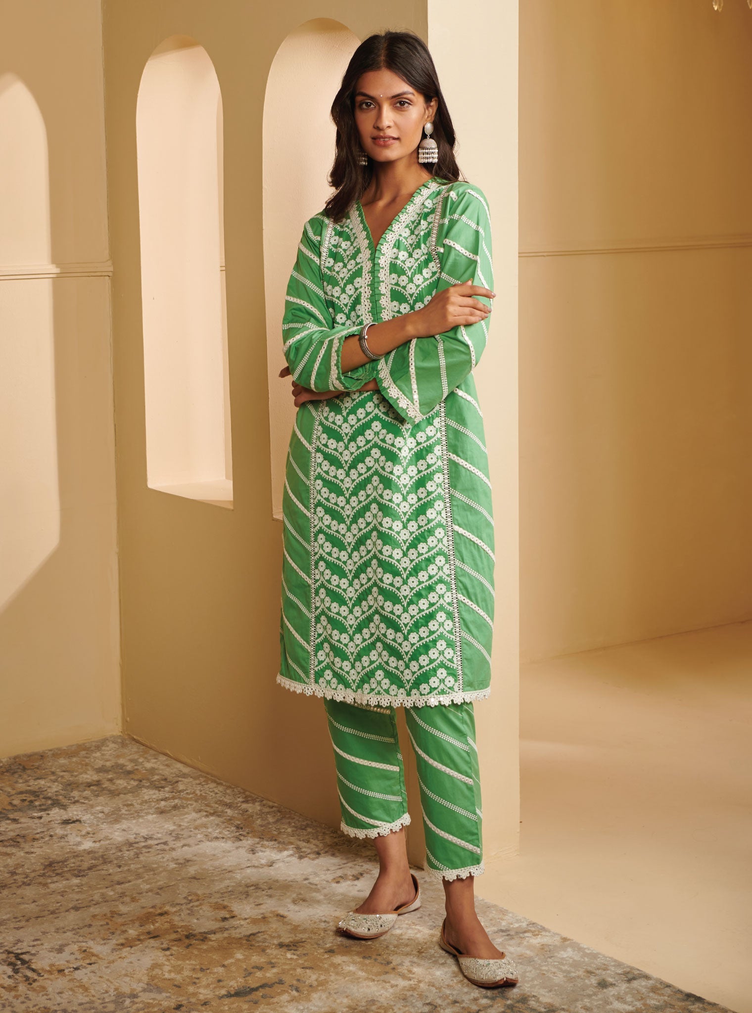 Nasreen Supima Cotton Green Kurta Set