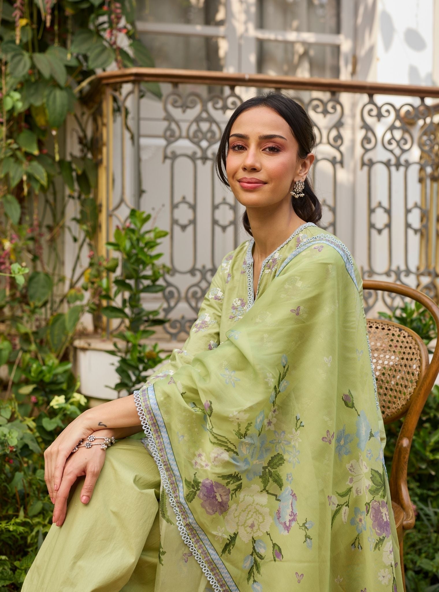 Aviya Supima Cotton Green Kurta With Farshi Salwar