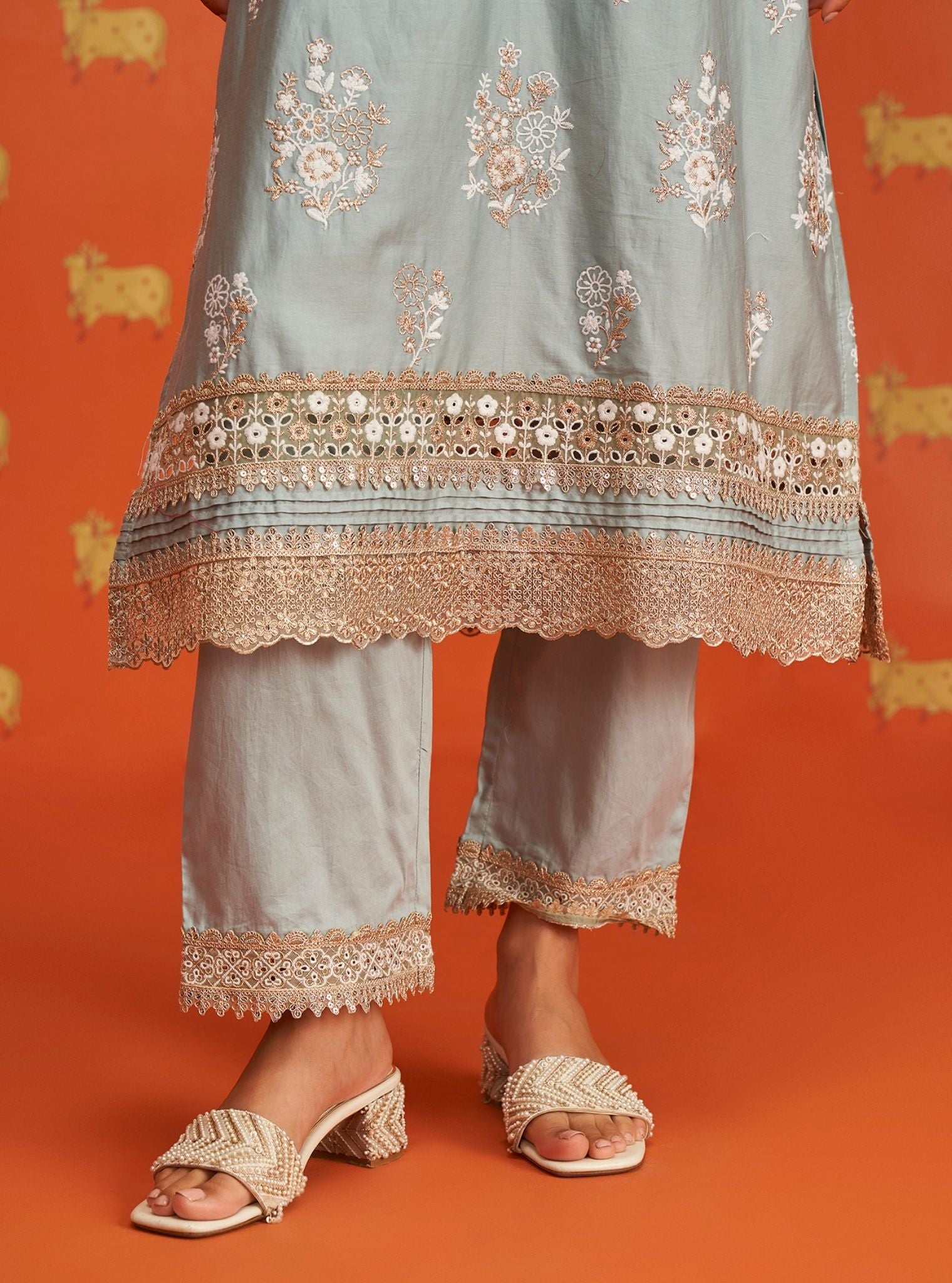 Nalin Pima Satin Light Blue Kurta Set