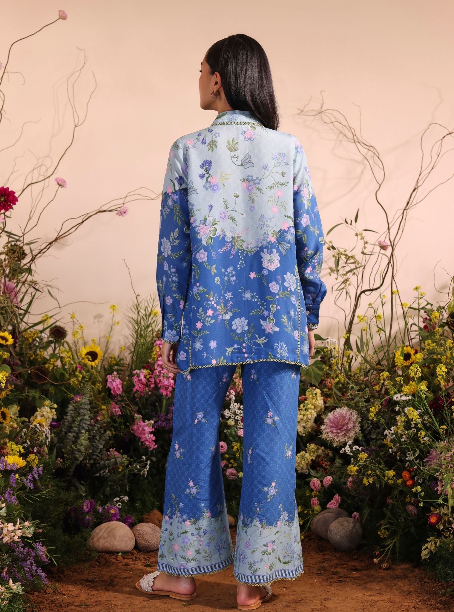 Mulmul Lawn Printed Oona Navy Shirt With Mulmul Lawn Printed Oona Navy Pant
