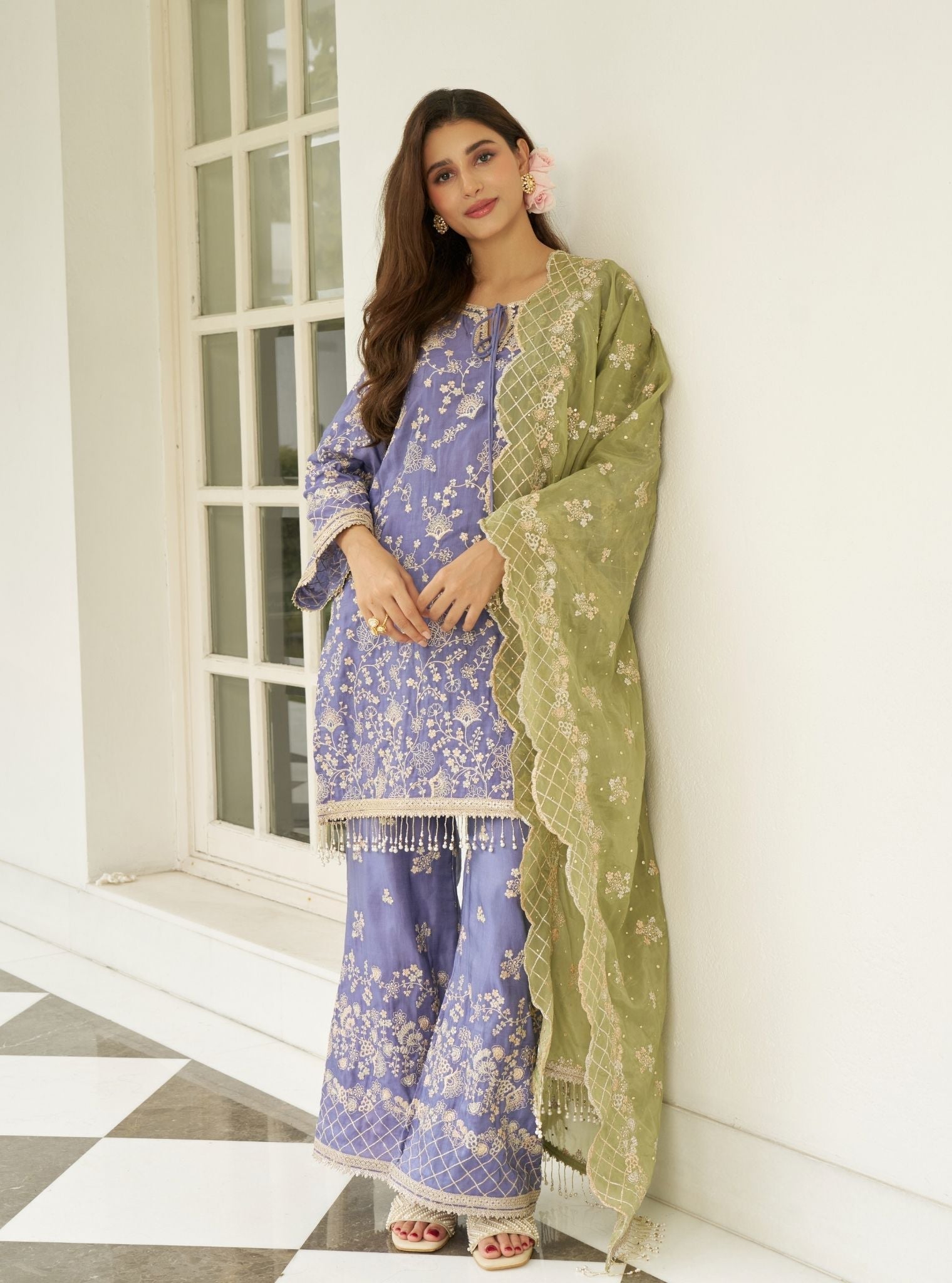 Manwa Linen Satin Violet Kurta Set