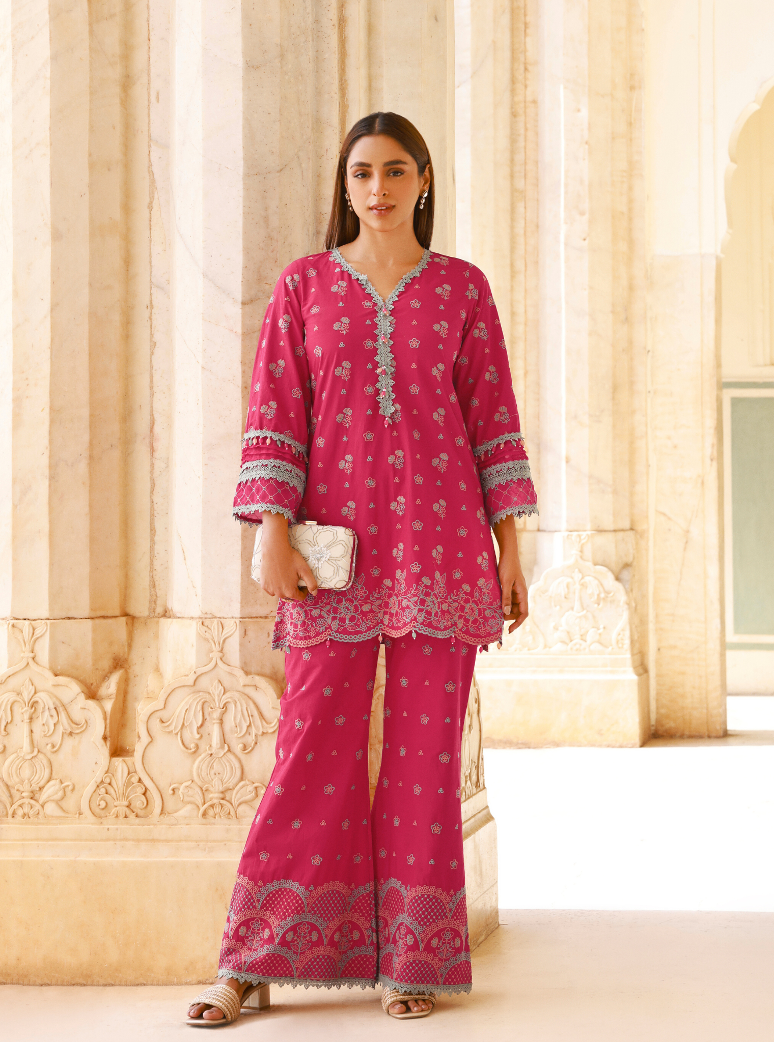 Kaveera Supima Cotton Fuschia Kurta Set