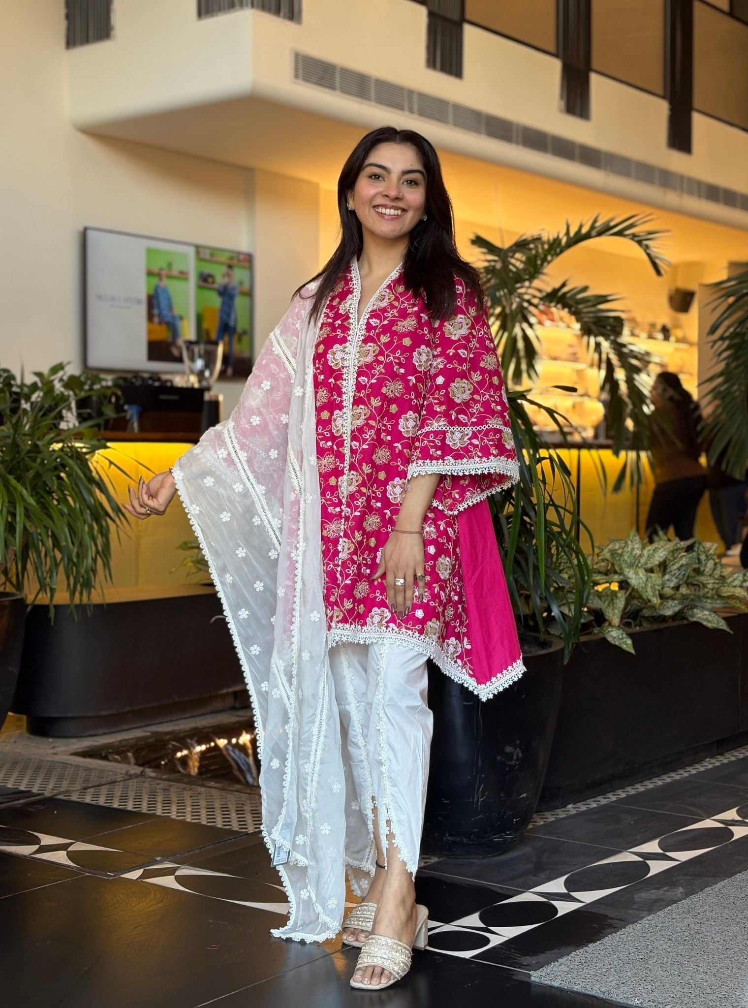 Falaknuma Supima Cotton Mustard Kurta With Aelira White Dhoti Pant