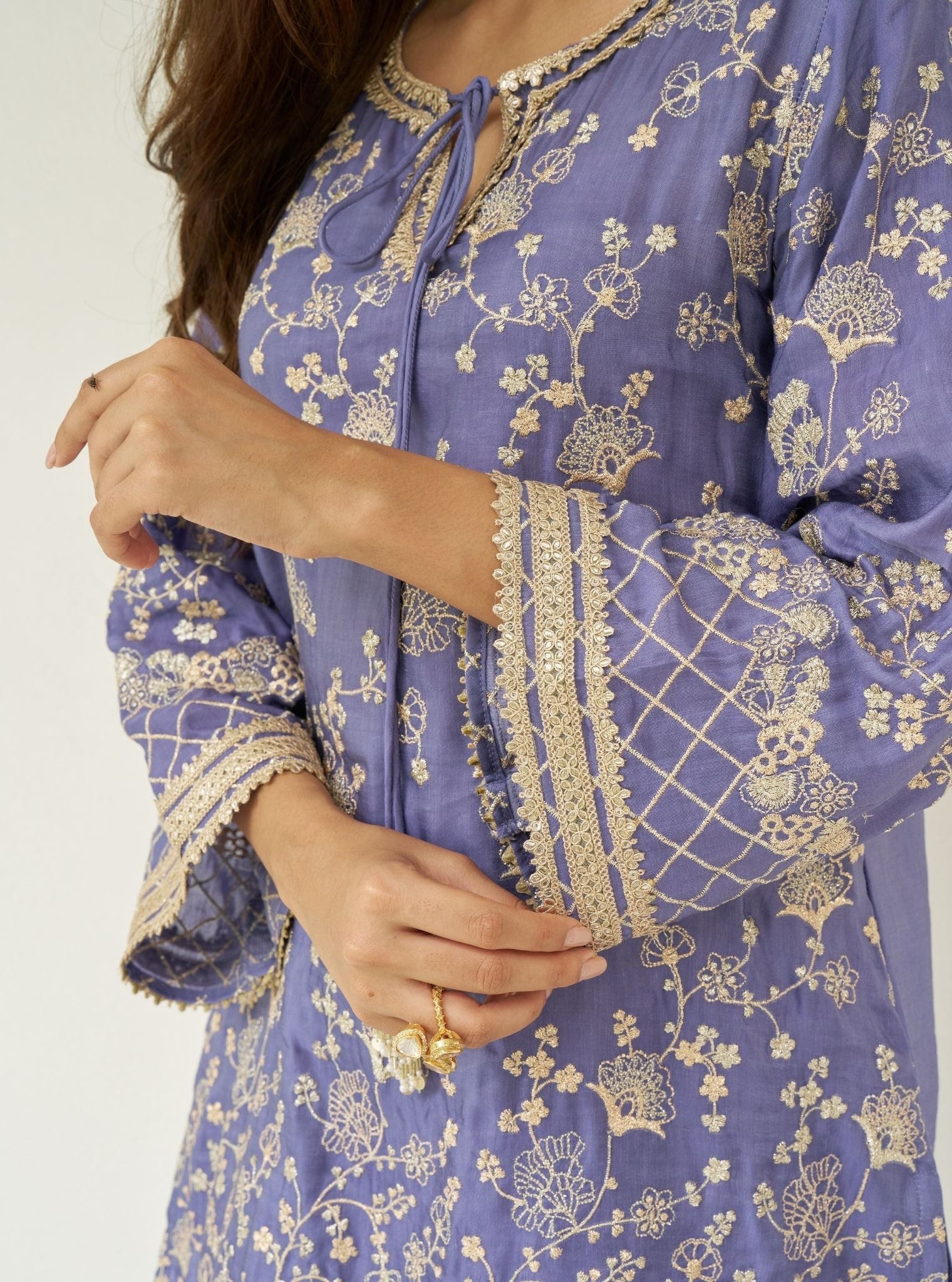 Manwa Linen Satin Violet Kurta Set