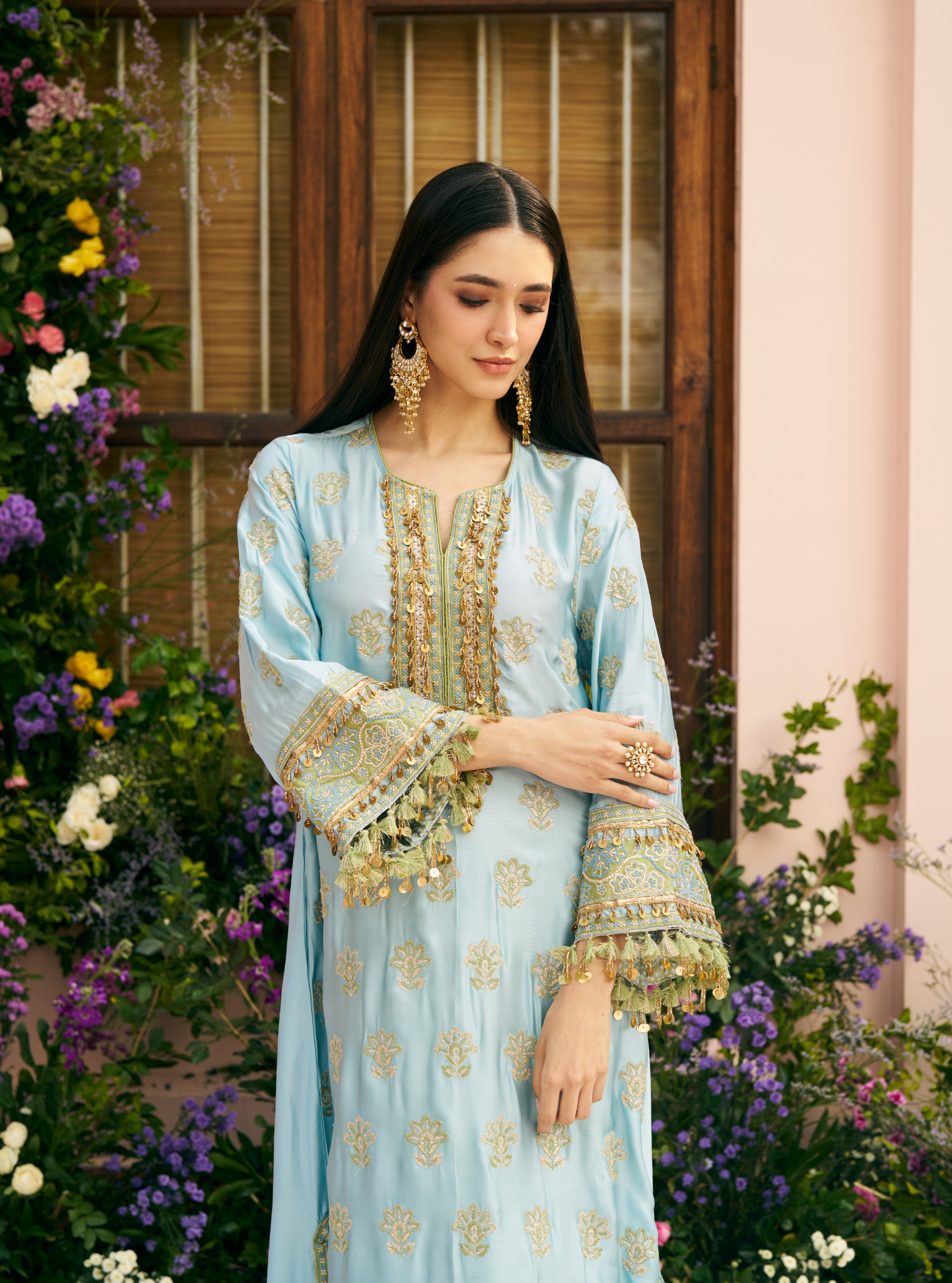 Chitra Cupro Satin Blue Kaftan Set