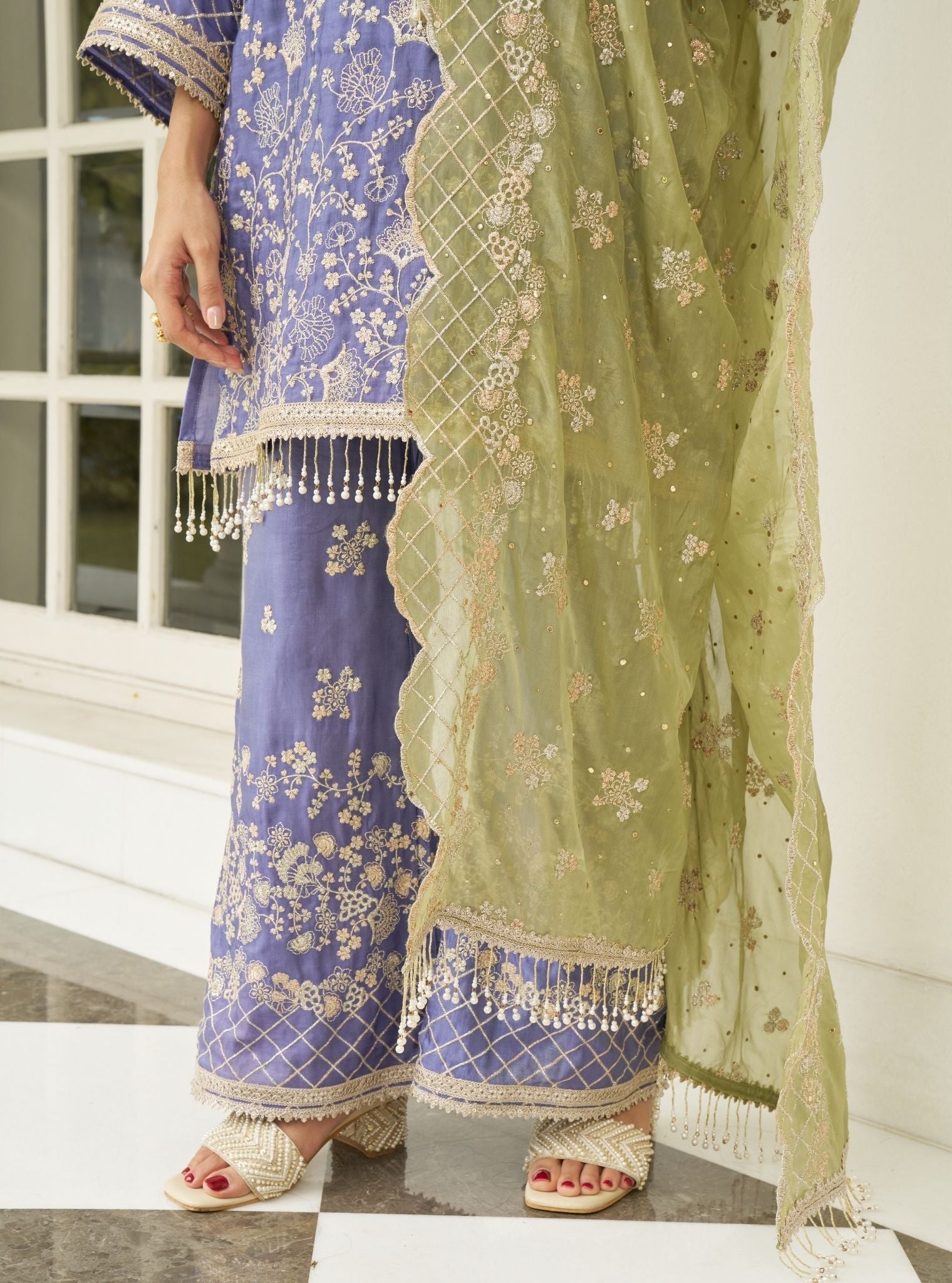 Manwa Linen Satin Violet Kurta Set