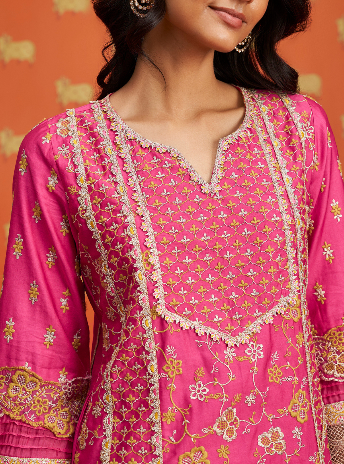 Anchali Pima Satin Fuschia Kurta Set