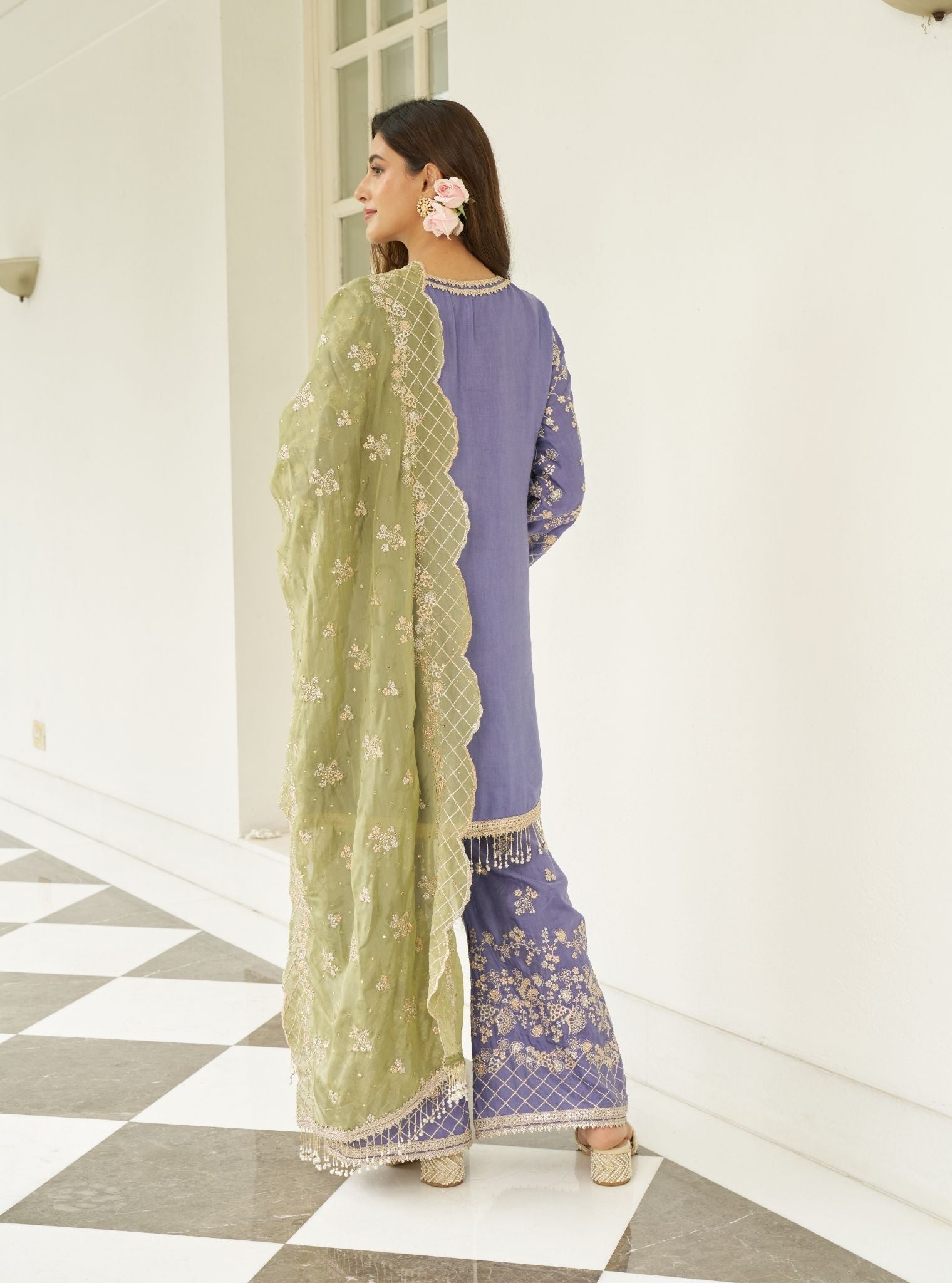 Manwa Linen Satin Violet Kurta Set