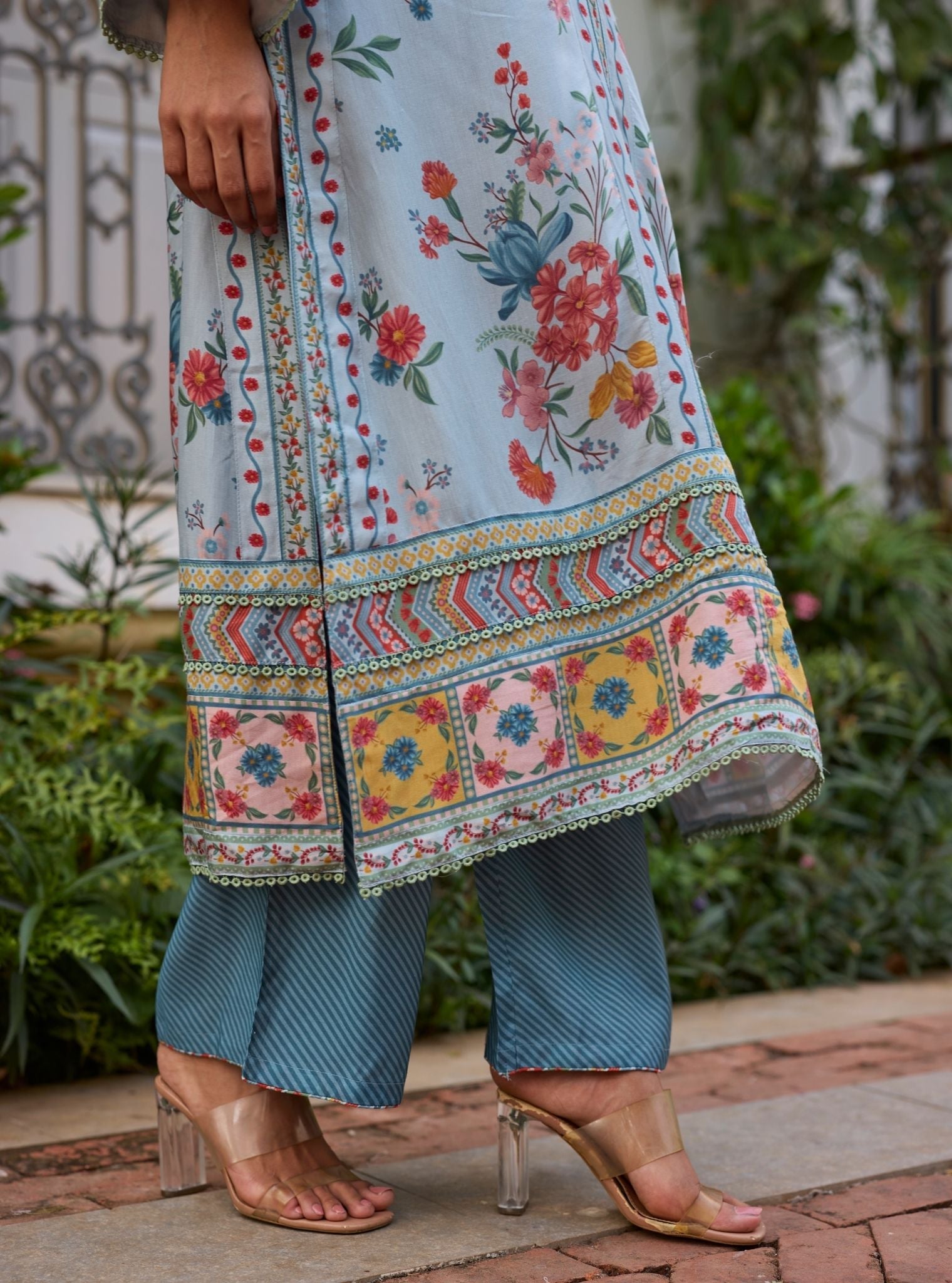 Erohi Lawn Blue Long Kaftan Co-ord Set