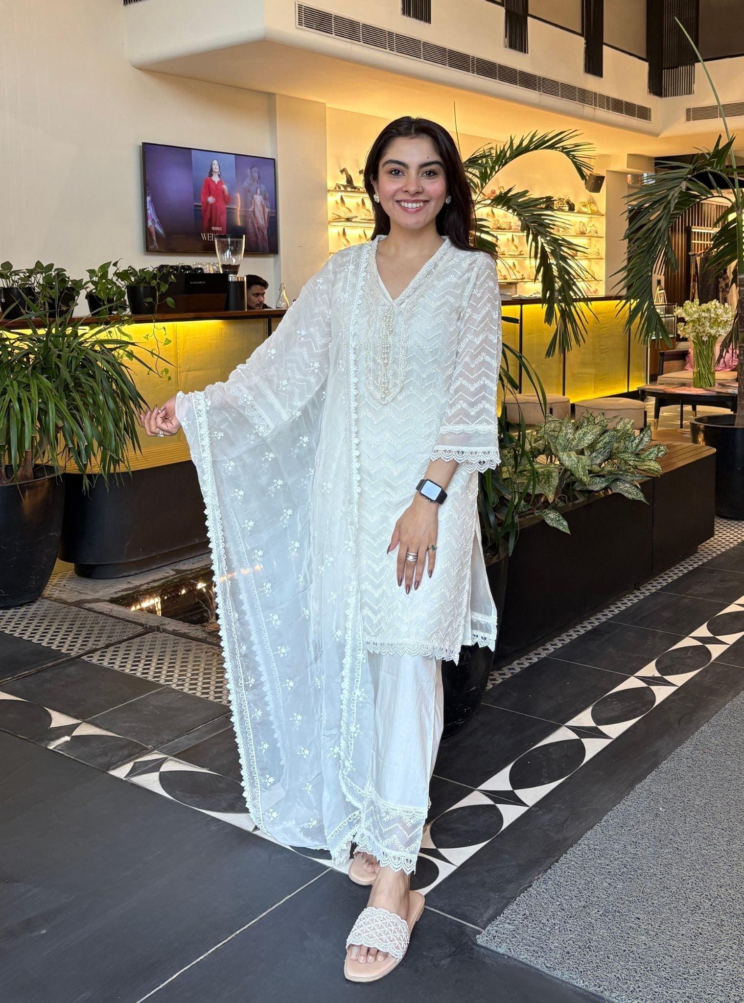 Eshana Supima Cotton Denim Kurta With Aelira White Dhoti Pant