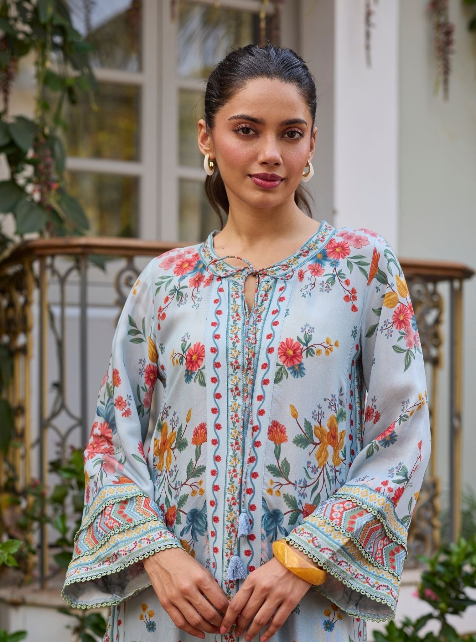 Erohi Lawn Blue Long Kaftan Co-ord Set