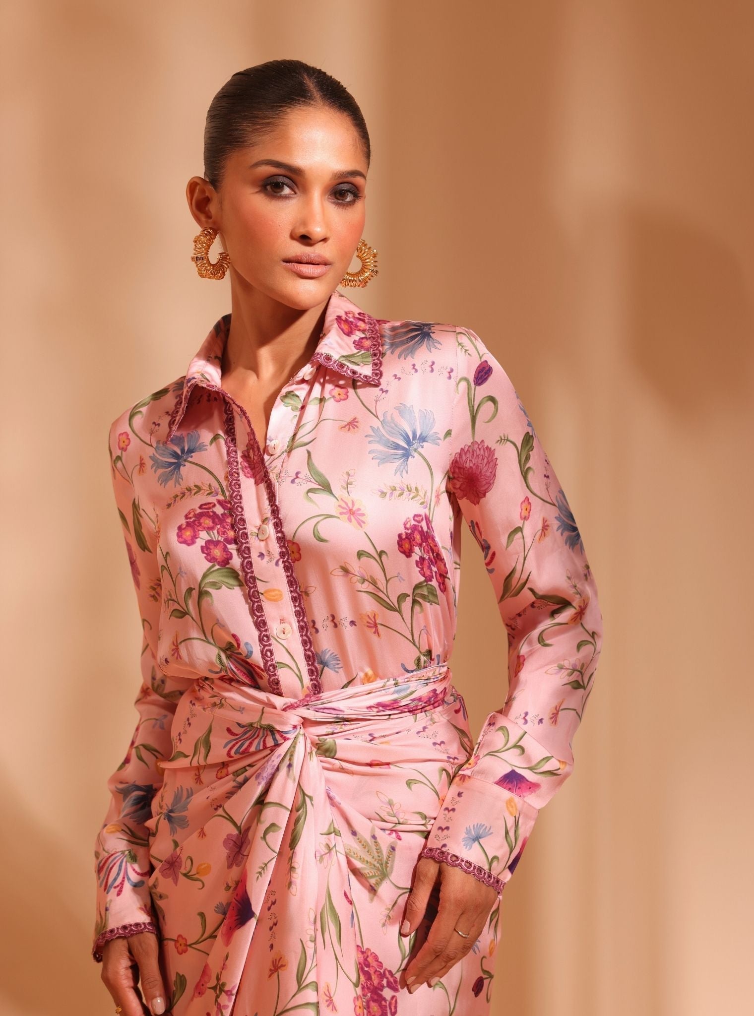 Hasi Cupro Satin Printed Pink Co-ord Set
