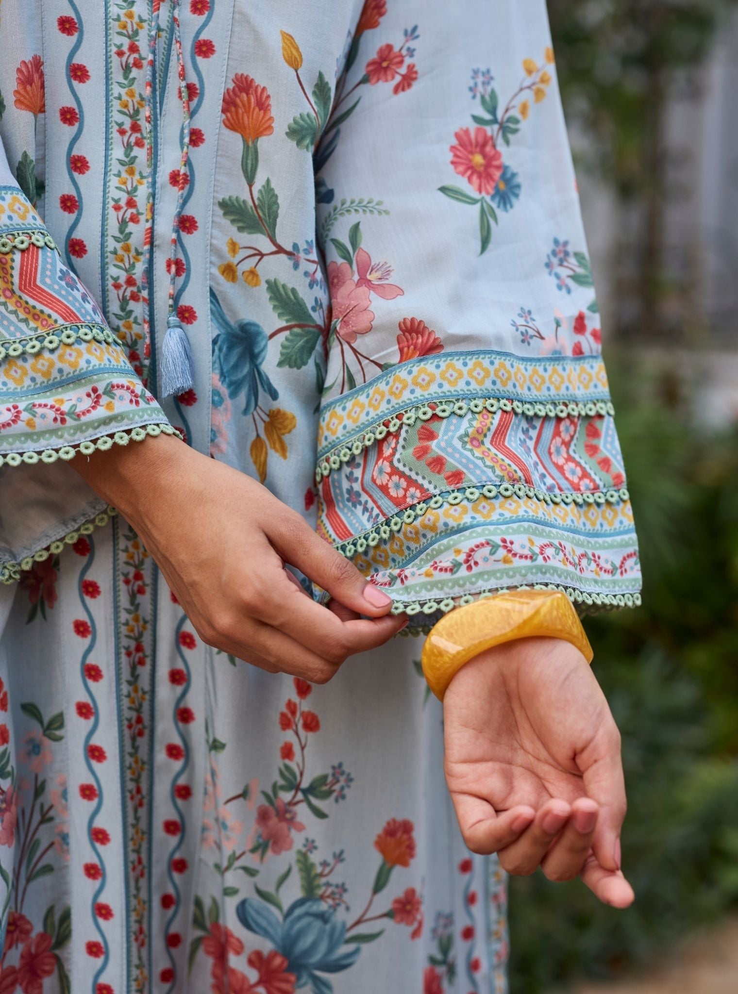 Erohi Lawn Blue Long Kaftan Co-ord Set