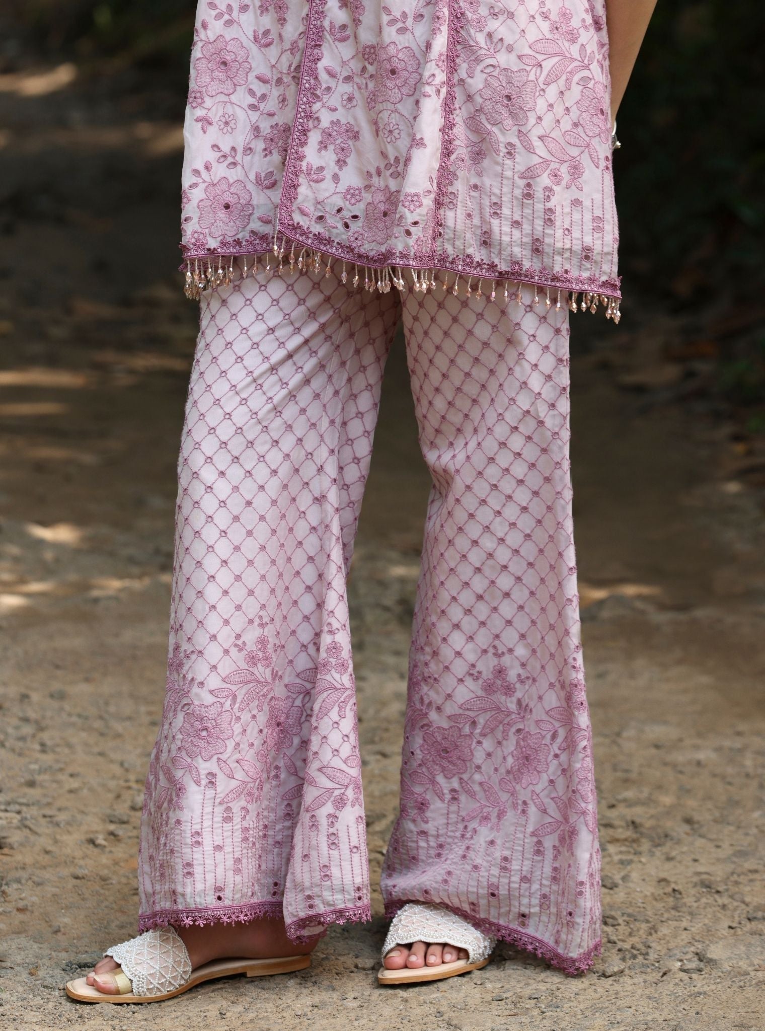 Mulmul Organza Nithara Dusty Pink Top With Mulmul Organza Nithara Dusty Pink Pant