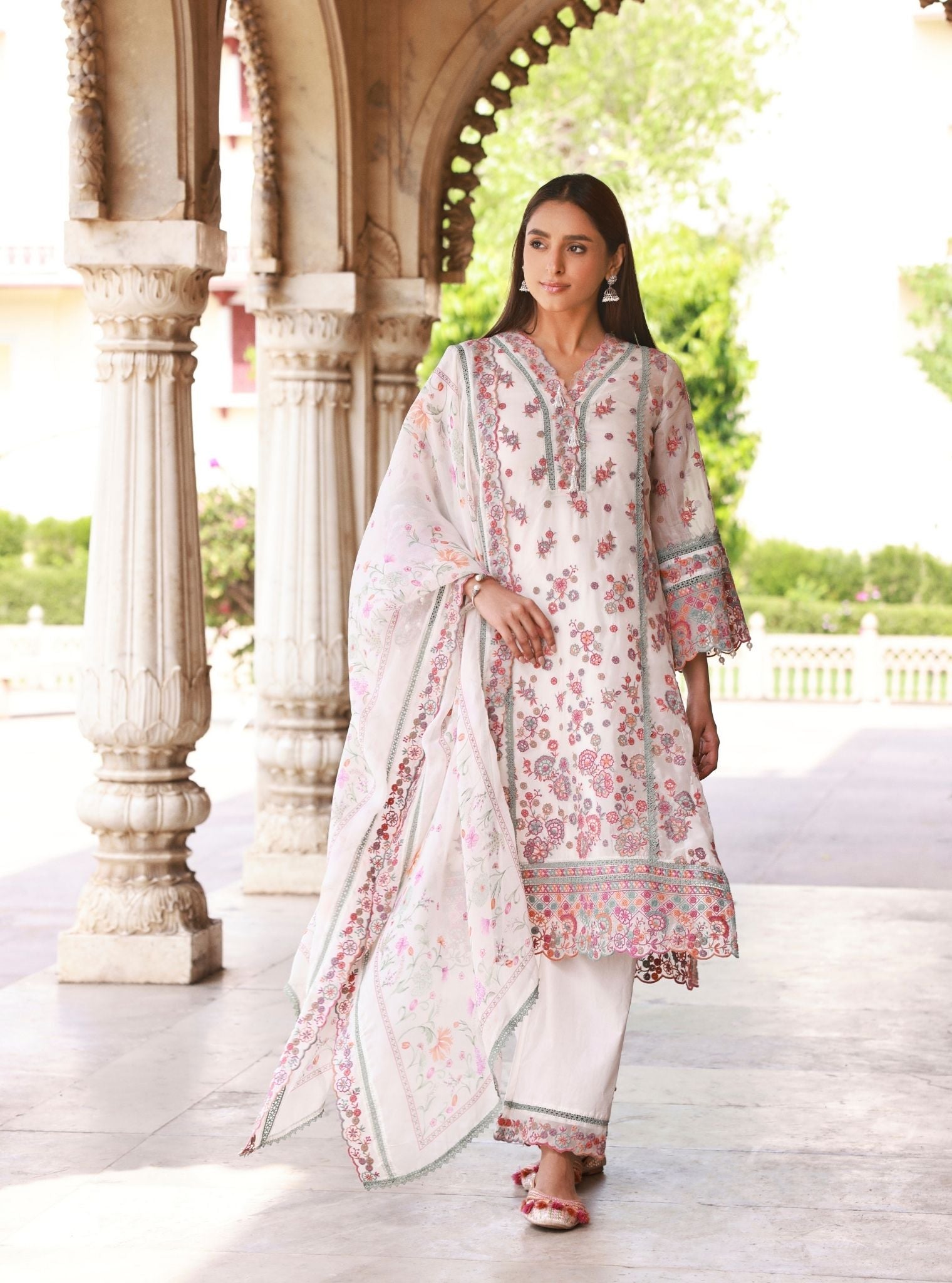 Mulmul Organza Printed Oryani Off White Dupatta