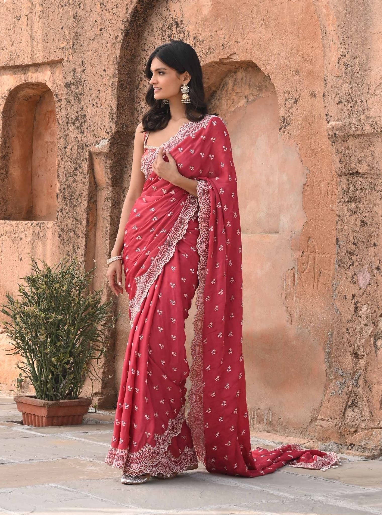 Bindiya Organza Satin Red Saree