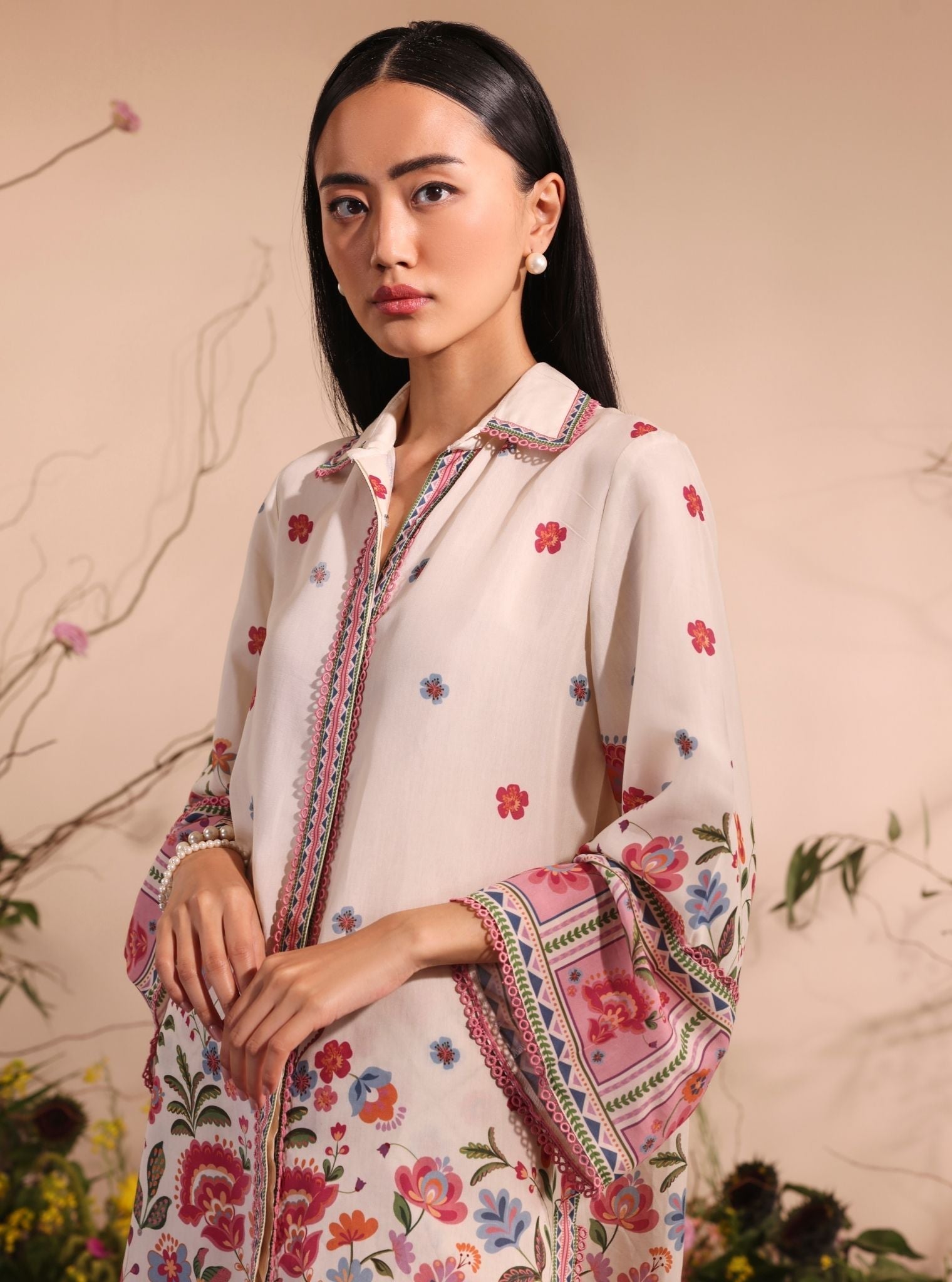 Mulmul Lawn Printed Cormac White Shirt With Mulmul Lawn Printed Cormac White Pant