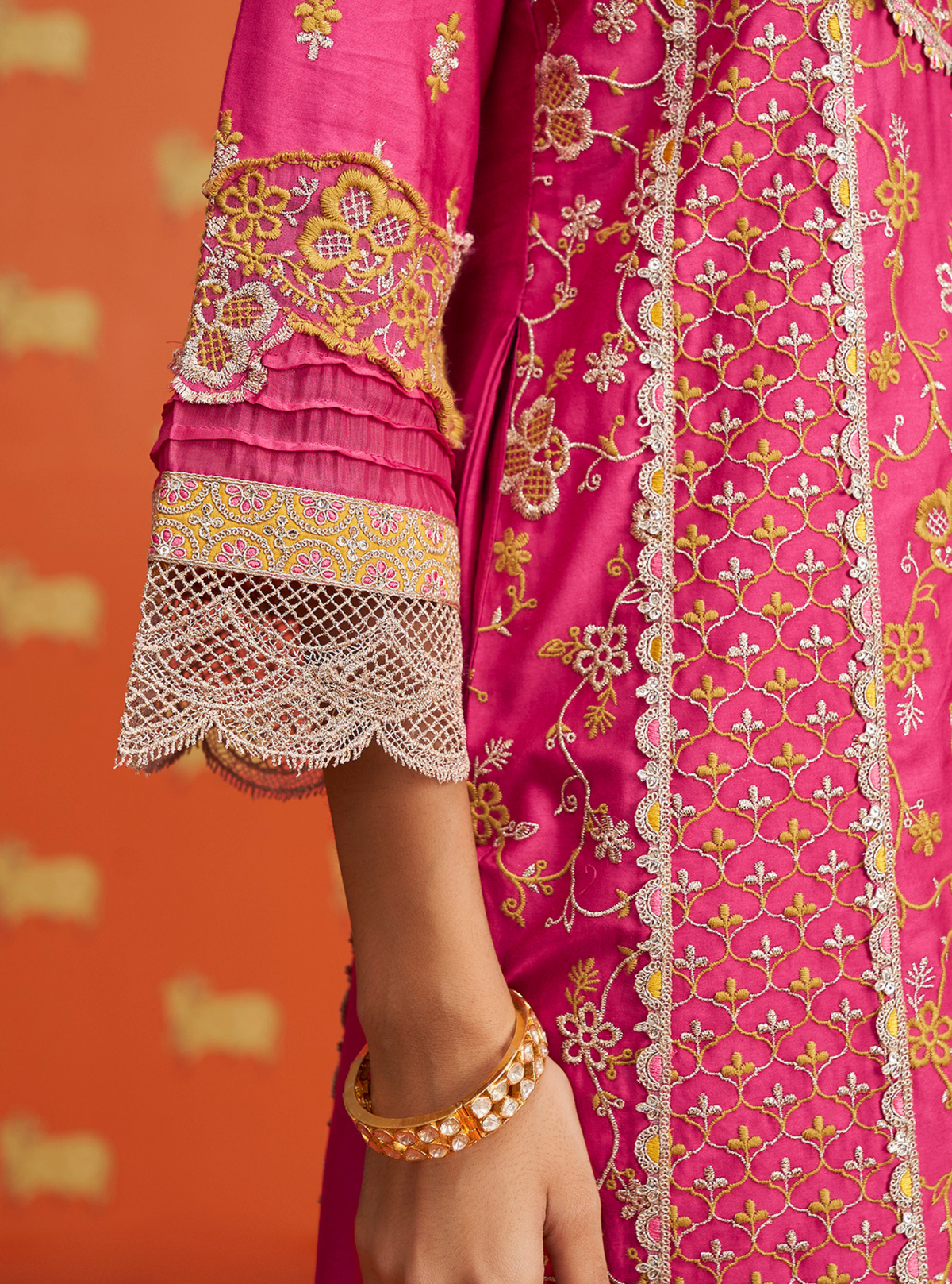 Anchali Pima Satin Fuschia Kurta Set