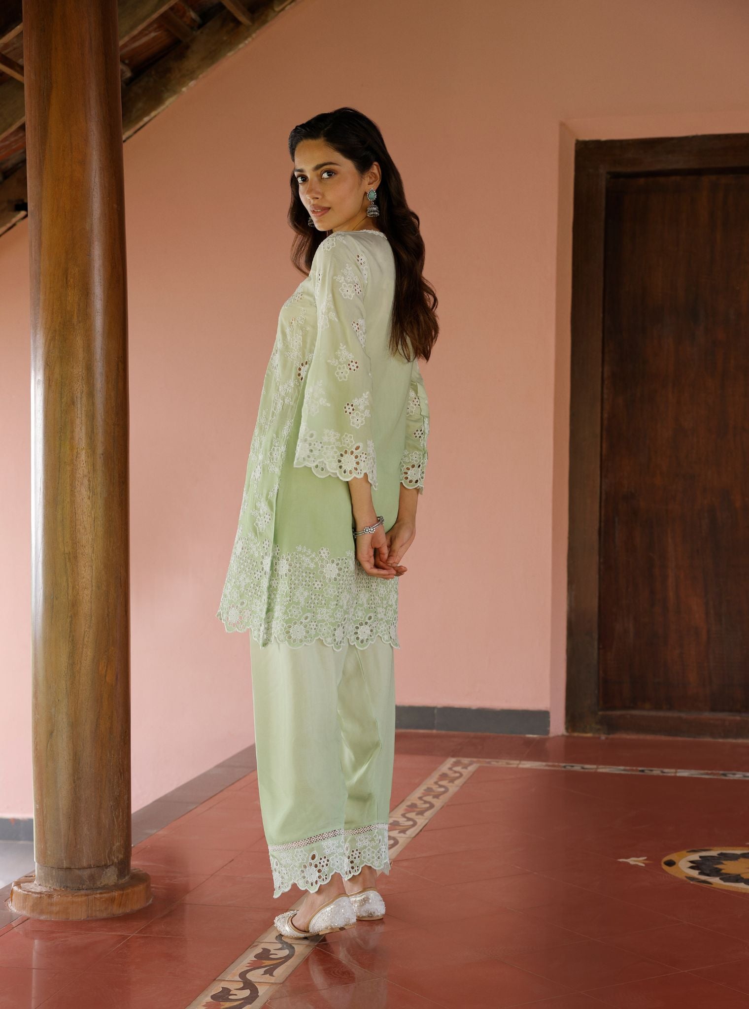 Jaithra Ombre Lawn Green Kurta Set