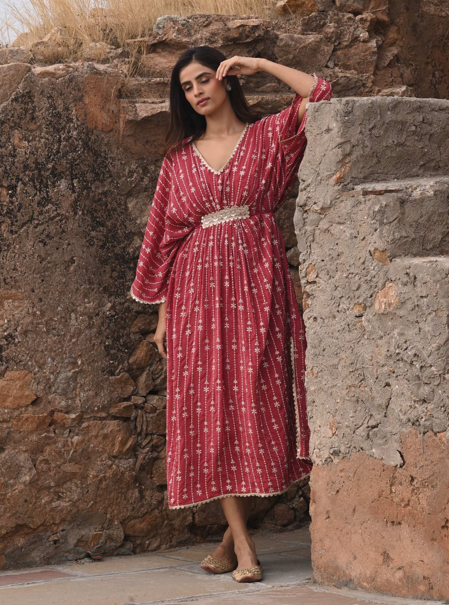 Mumul Crepe Gul Red Kaftan