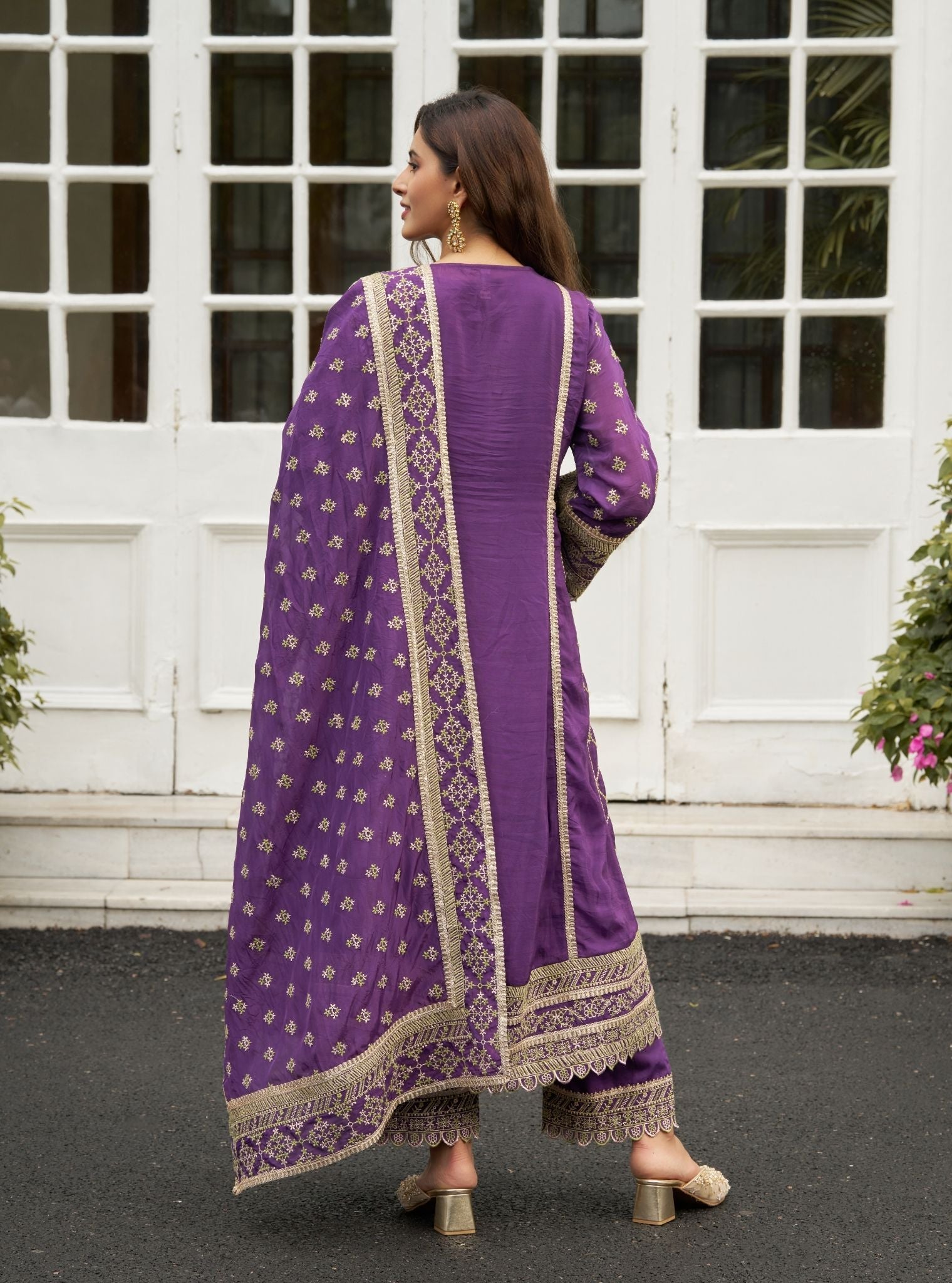 Sundari Viscose Glass Organza Luxe Purple Anarkali Kurta Set