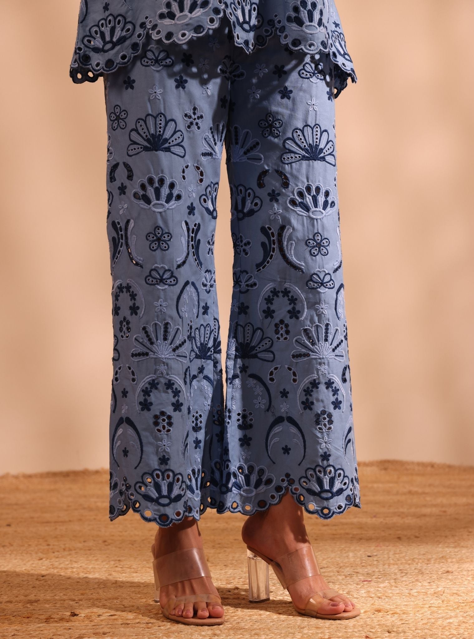 Mulmul Cotton Shaya Denim Top With Mulmul Cotton Shaya Denim Pant