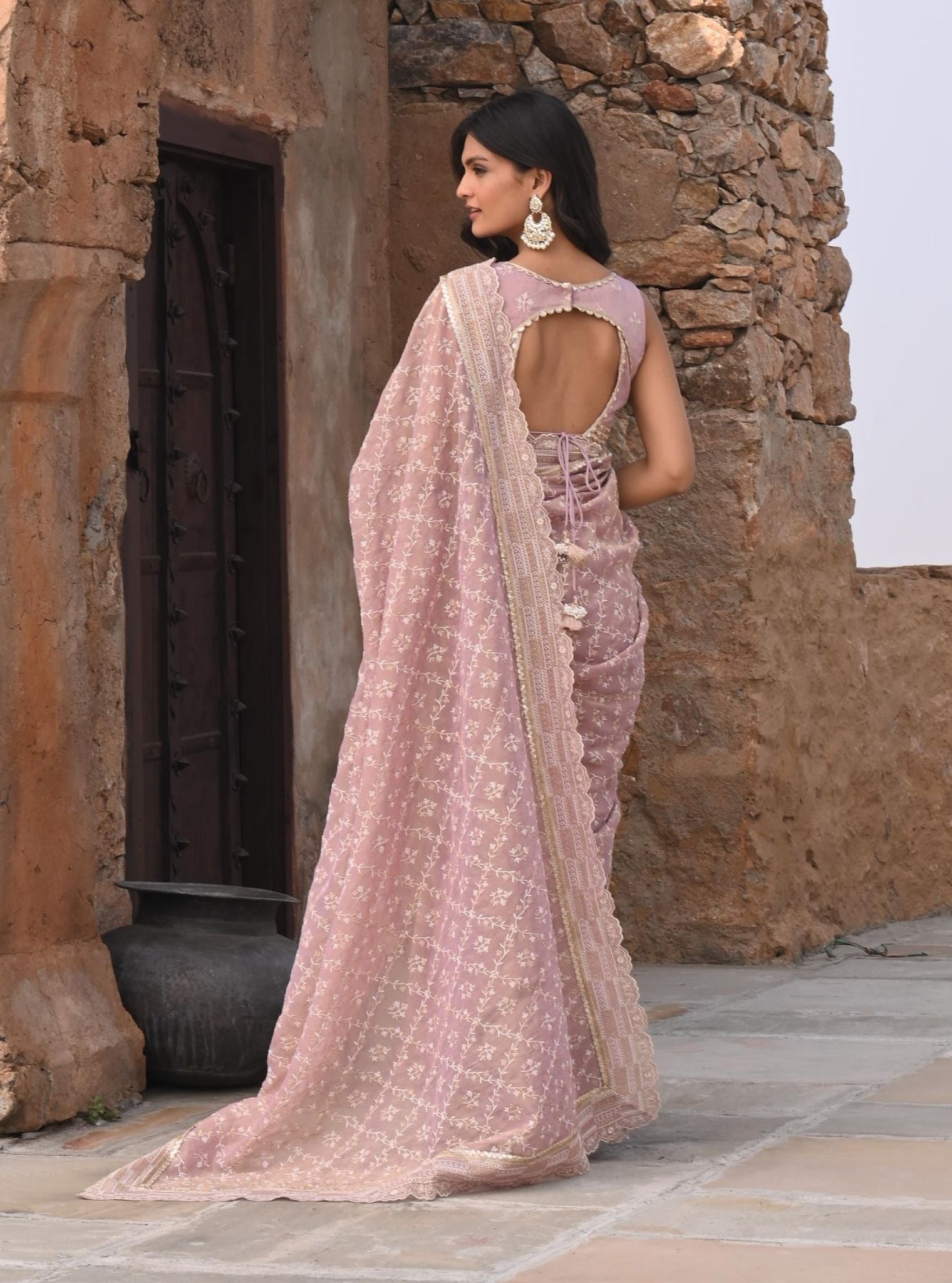 Mulmul Luxe Tissue Mehram Lilac Saree