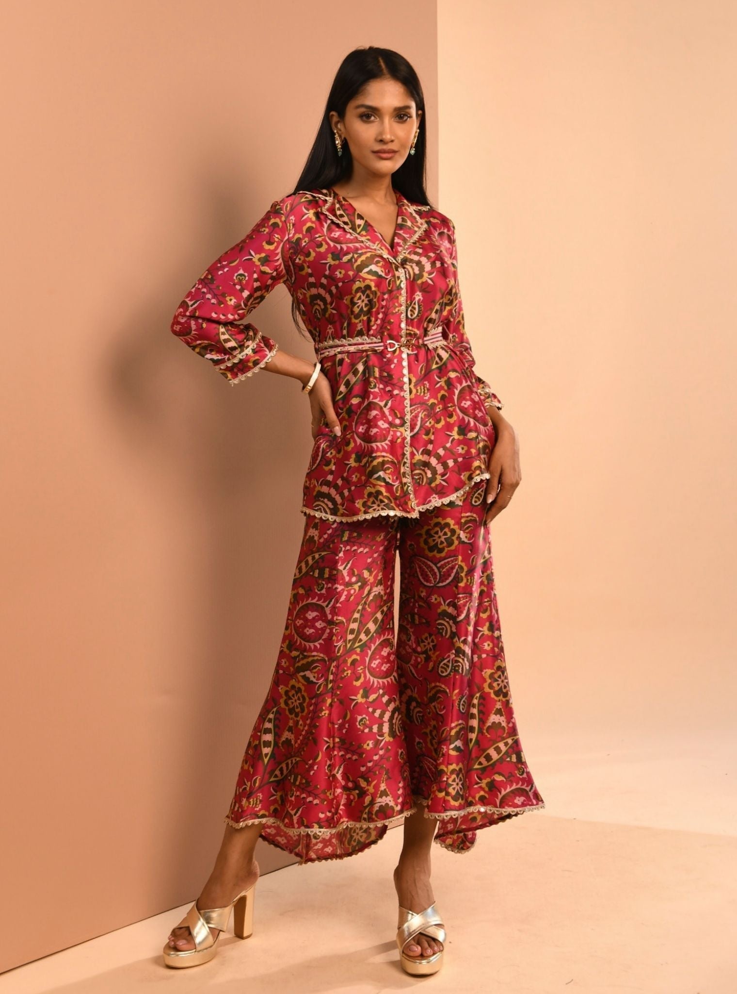 Mulmul Cupro Bree Fuchsia Kurta With Mulmul Bree Fuchsia Pant