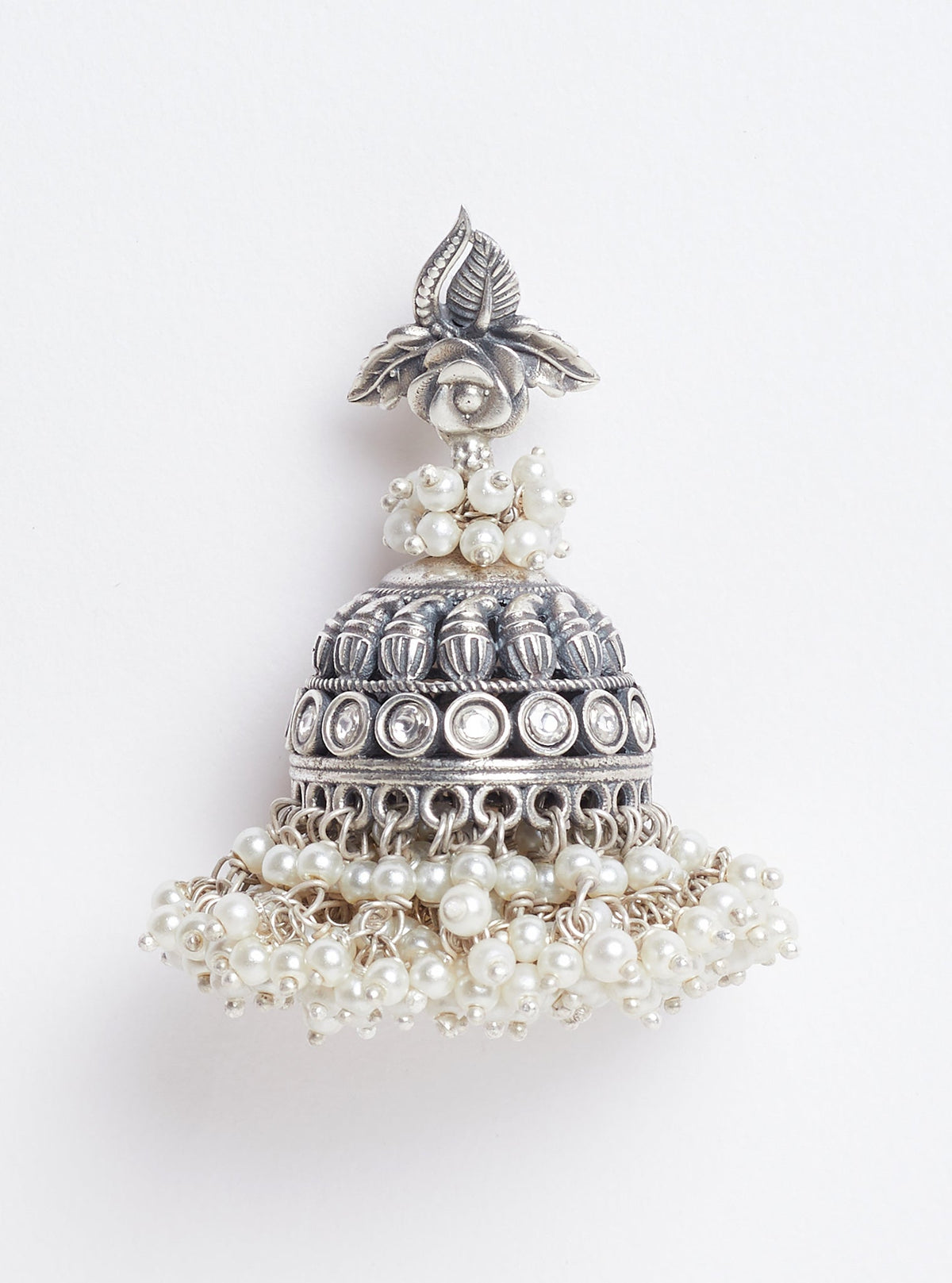 Pure Silver Crystal Rose Dome Jhumka