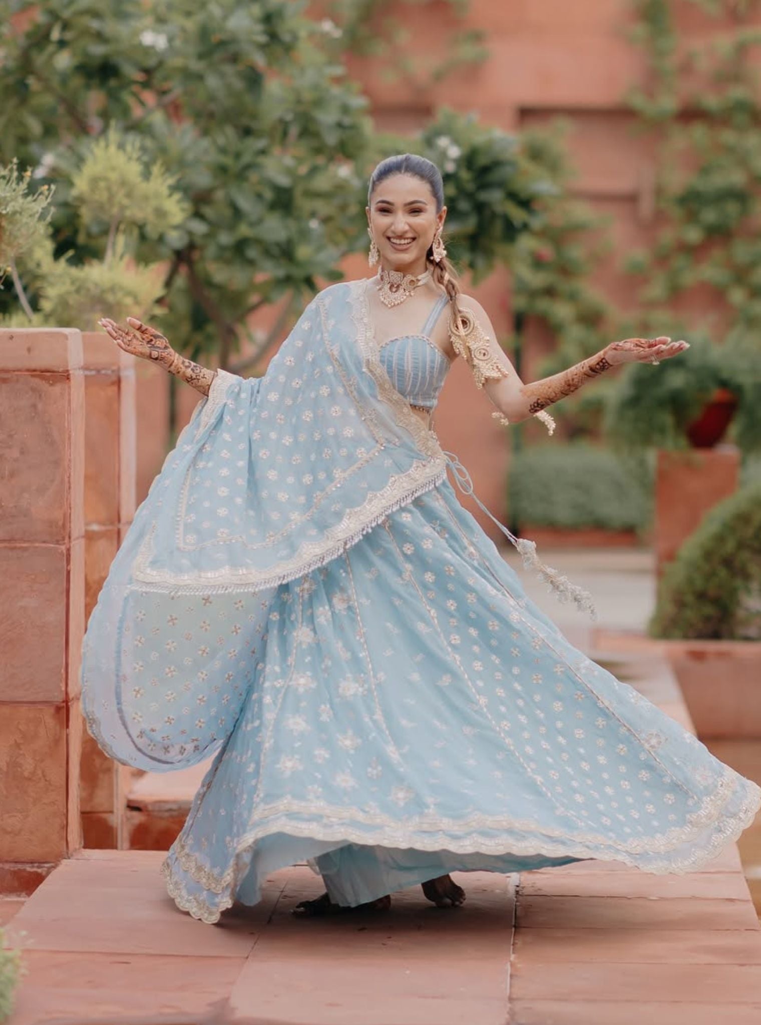 Paola Organza Light Blue Lehenga