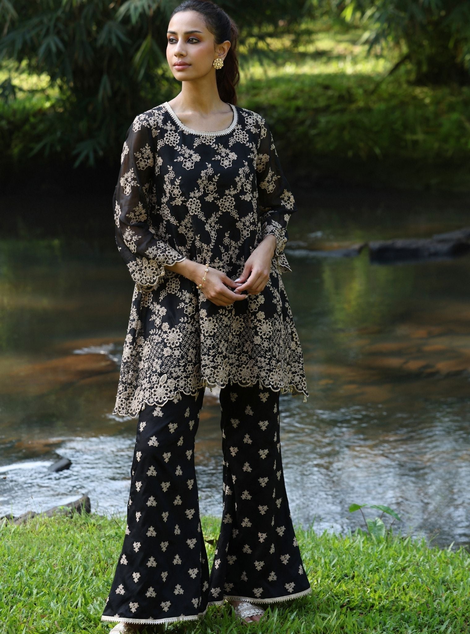 Milan Organza Black Top Set