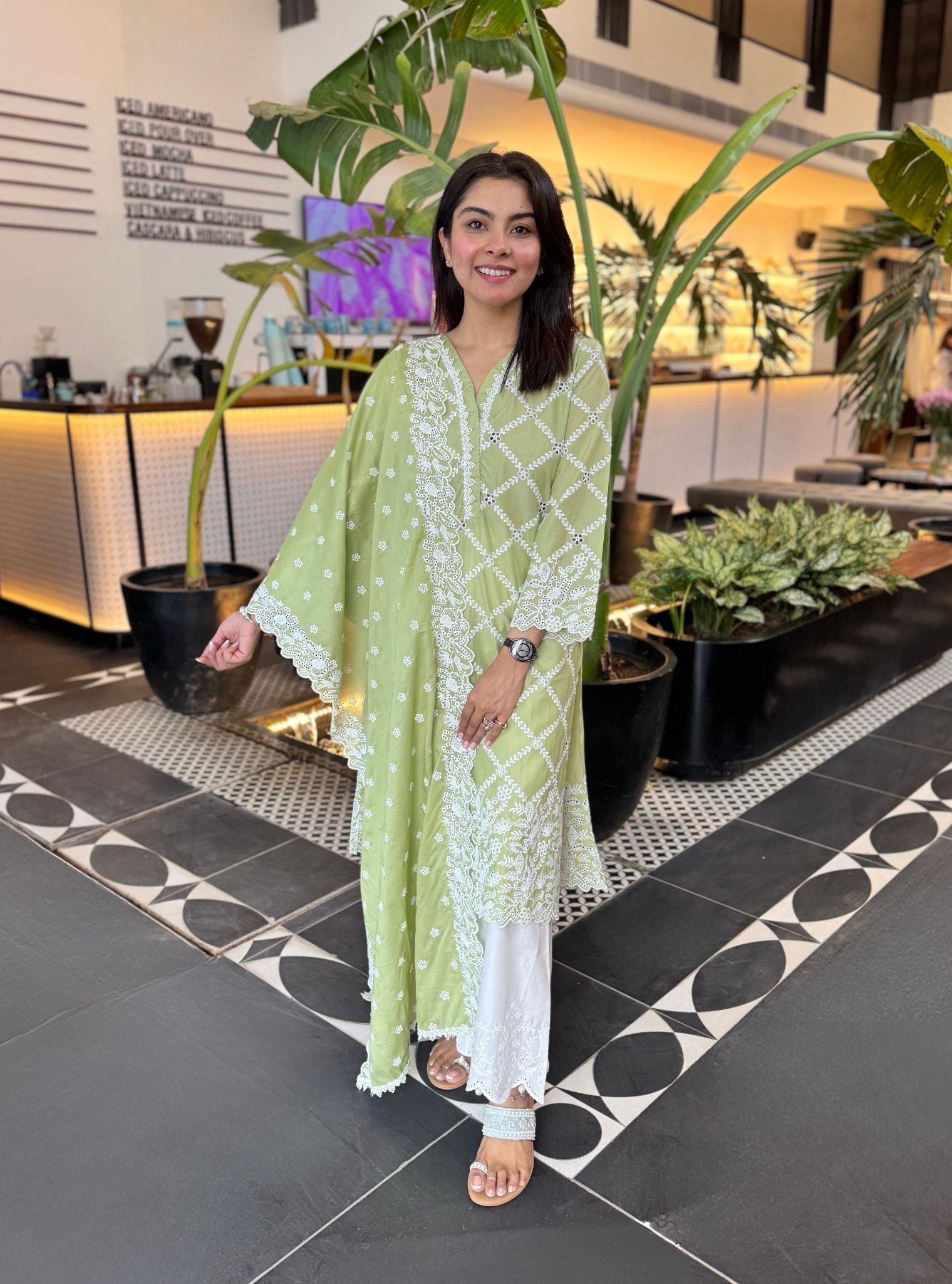 Eesvari Supima Cotton Light Green Kurta Set