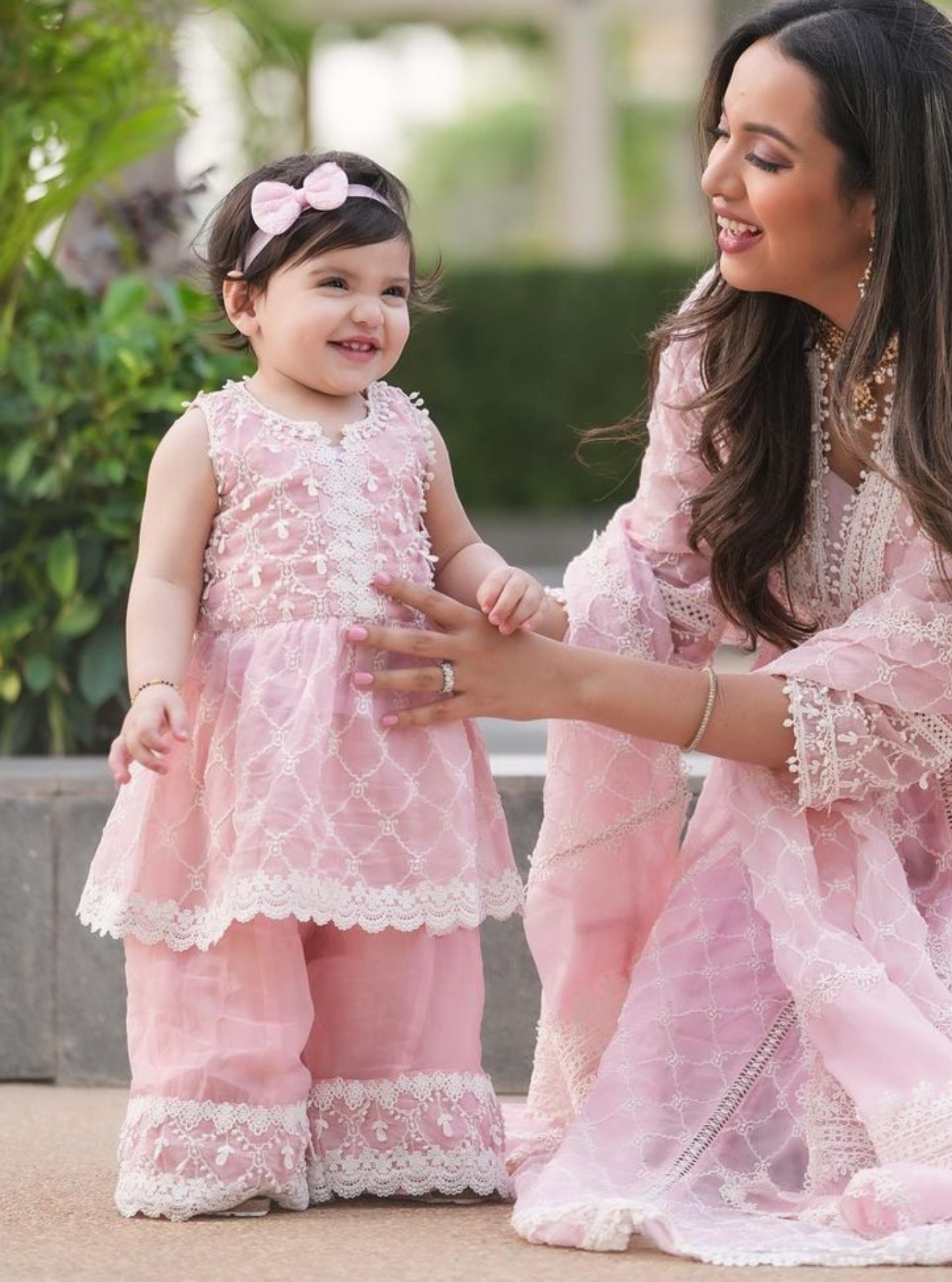 Mulmul Organza Anya Pink Anarkali Kurta With Anya Pink Sharara