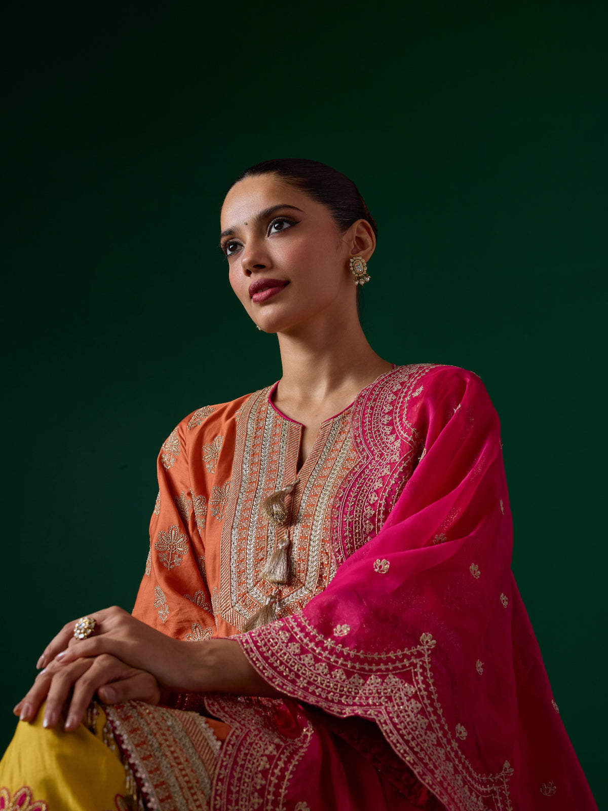 Lani Pima Satin Orange Kurta Set