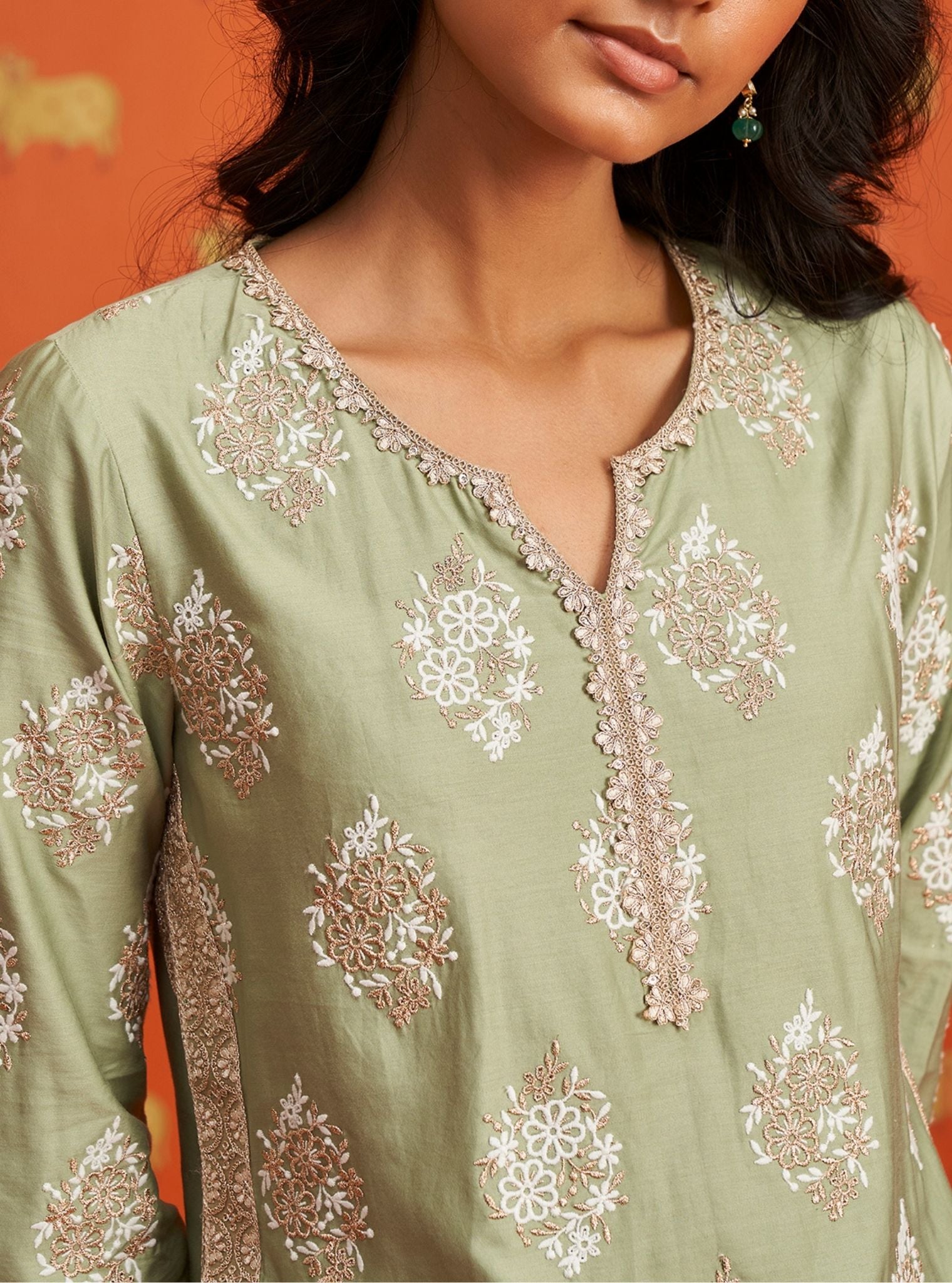Calita Pima Satin Green Kurta Set