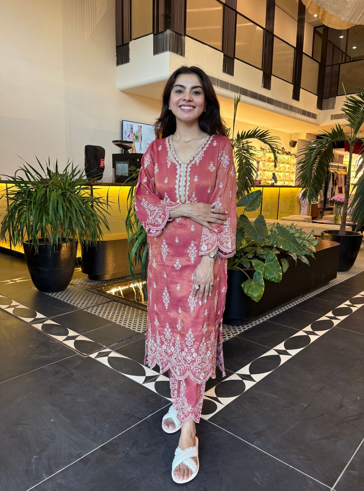 Emon Tissue Linen Satin Red Kurta Set