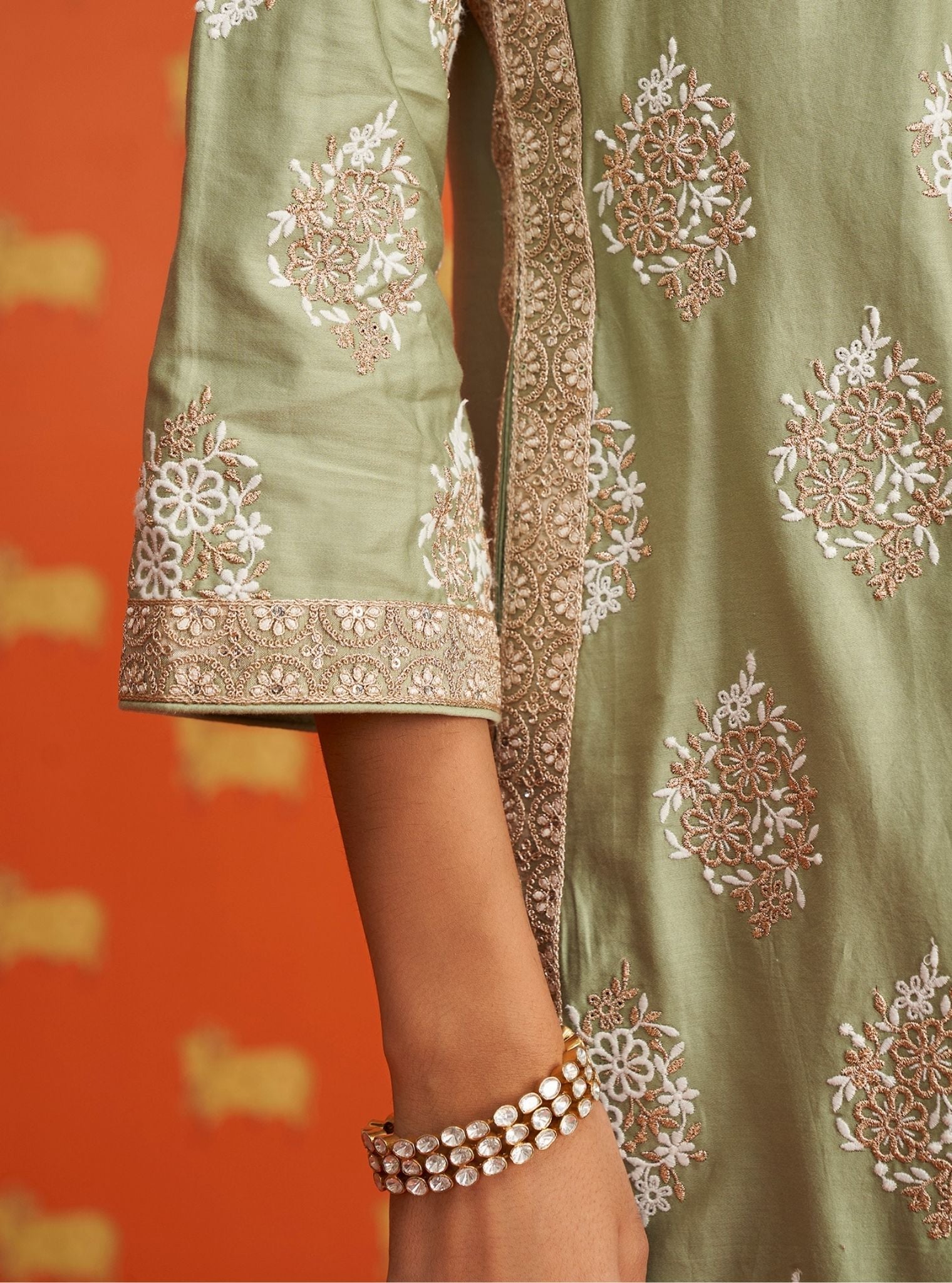 Calita Pima Satin Green Kurta Set