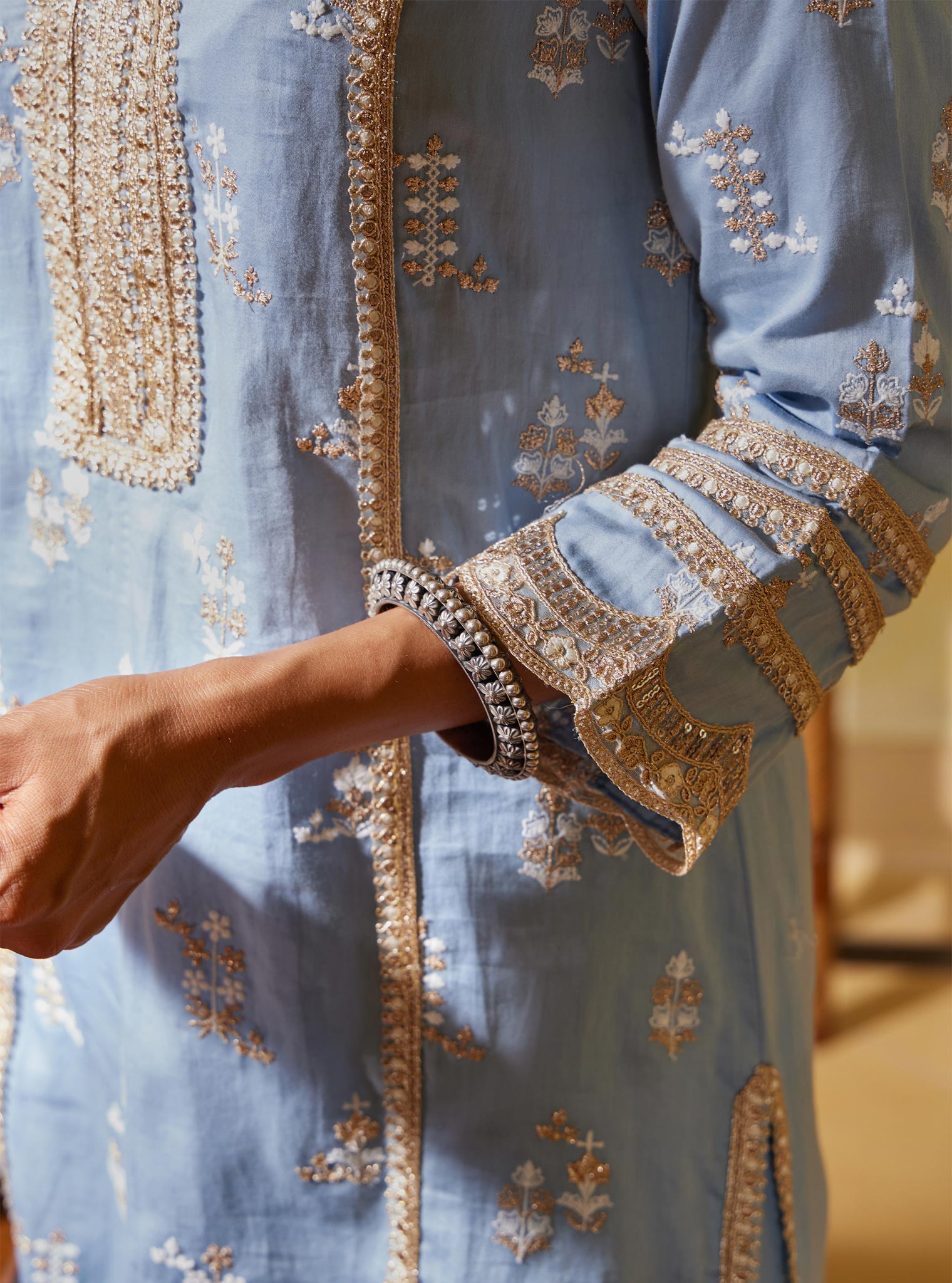 Mulmul Pima Nimisa Blue Kurta With Mulmul Nimisa Blue Pant