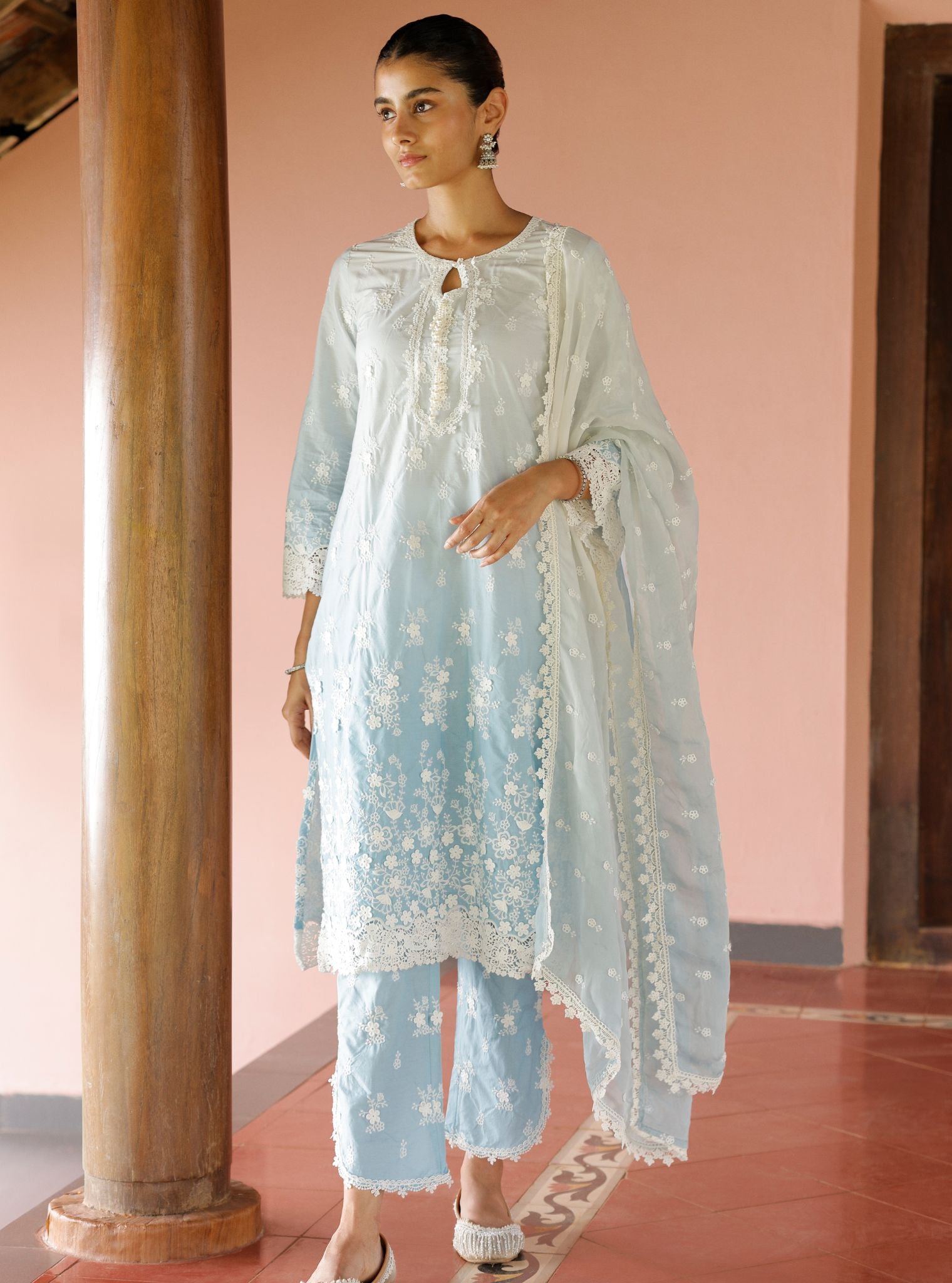 Zehen Ombre Supima Cotton Blue Kurta Set