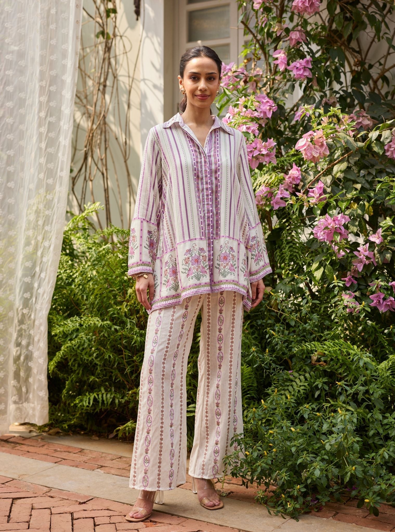 Ela Linen Printed Off White Co-ord Set