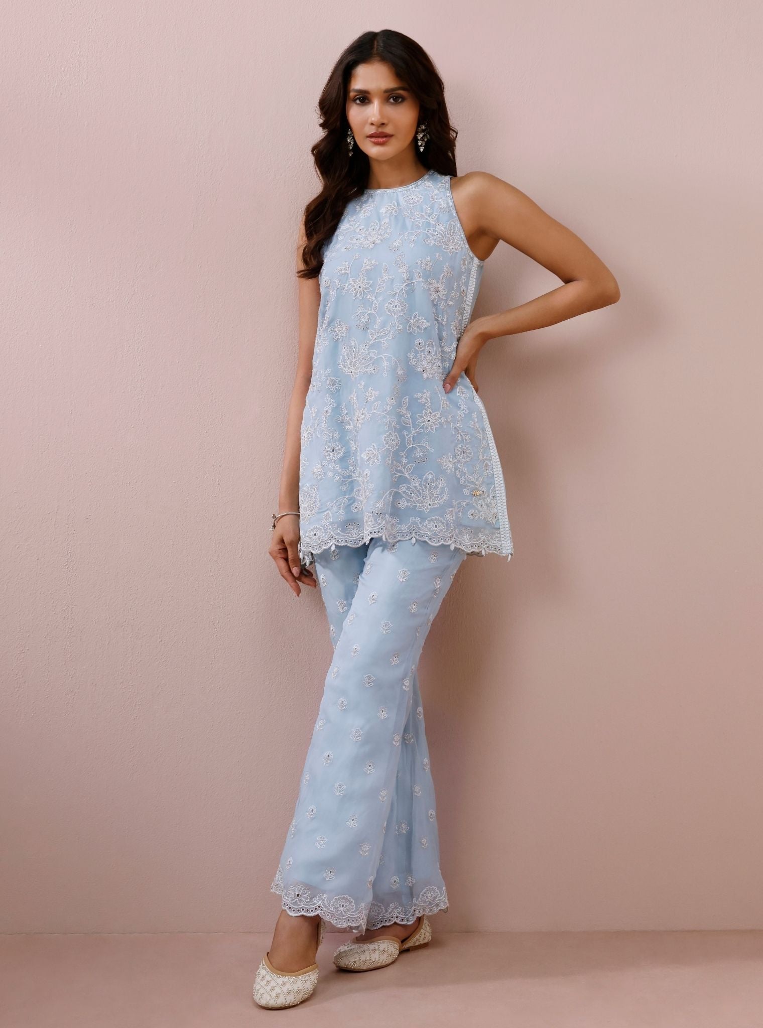 Alouette Organza Light Blue Co-Ord Set
