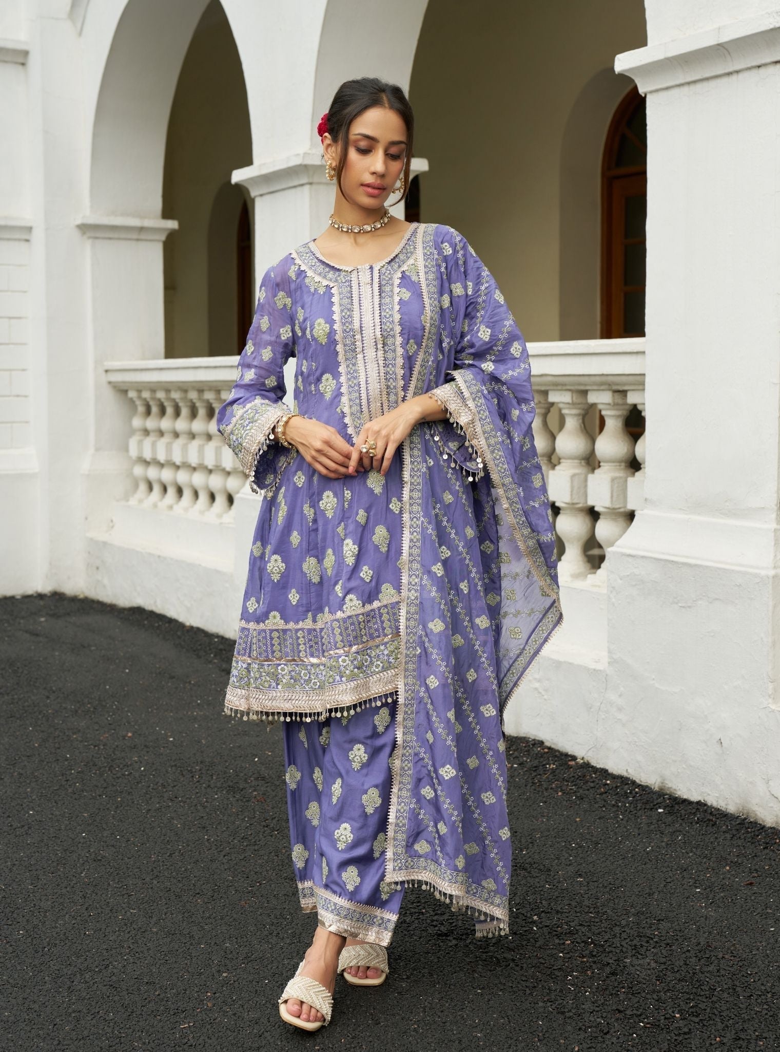 Tarana Viscose Glass Organza Luxe Violet Kurta Set