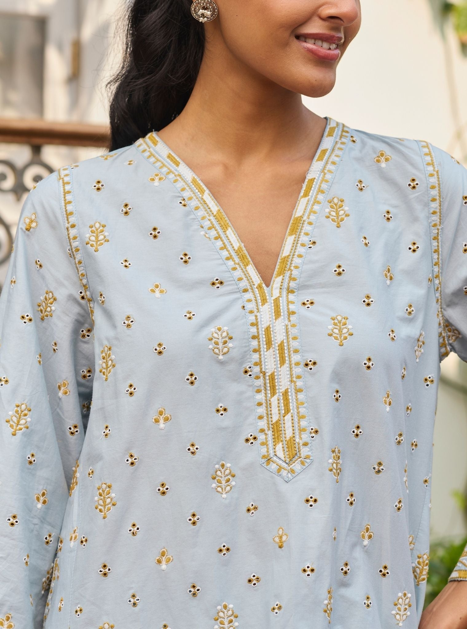 Vysa Supima Cotton Blue Kurta Set