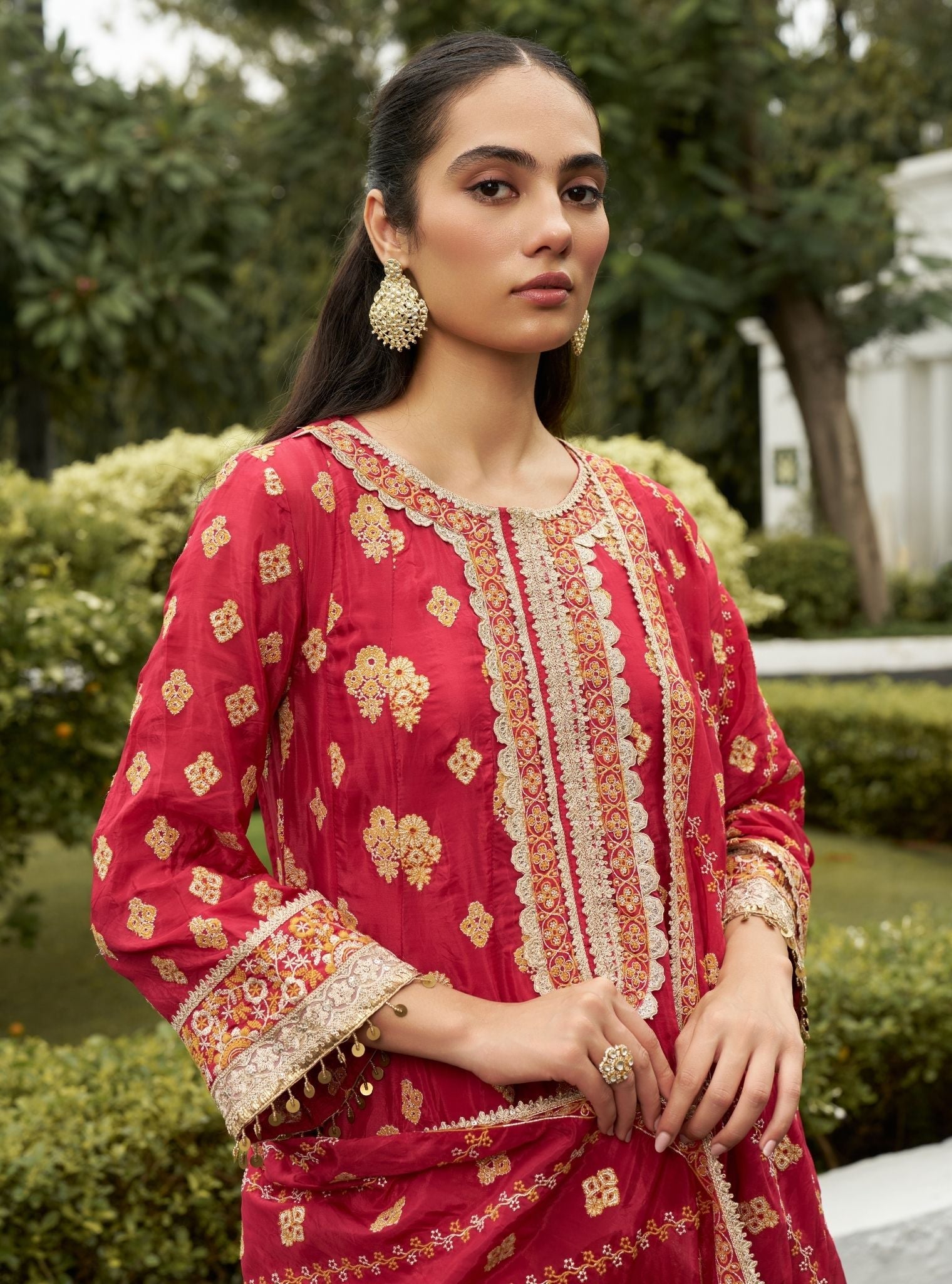 Tarana Viscose Glass Organza Luxe Red Kurta Set