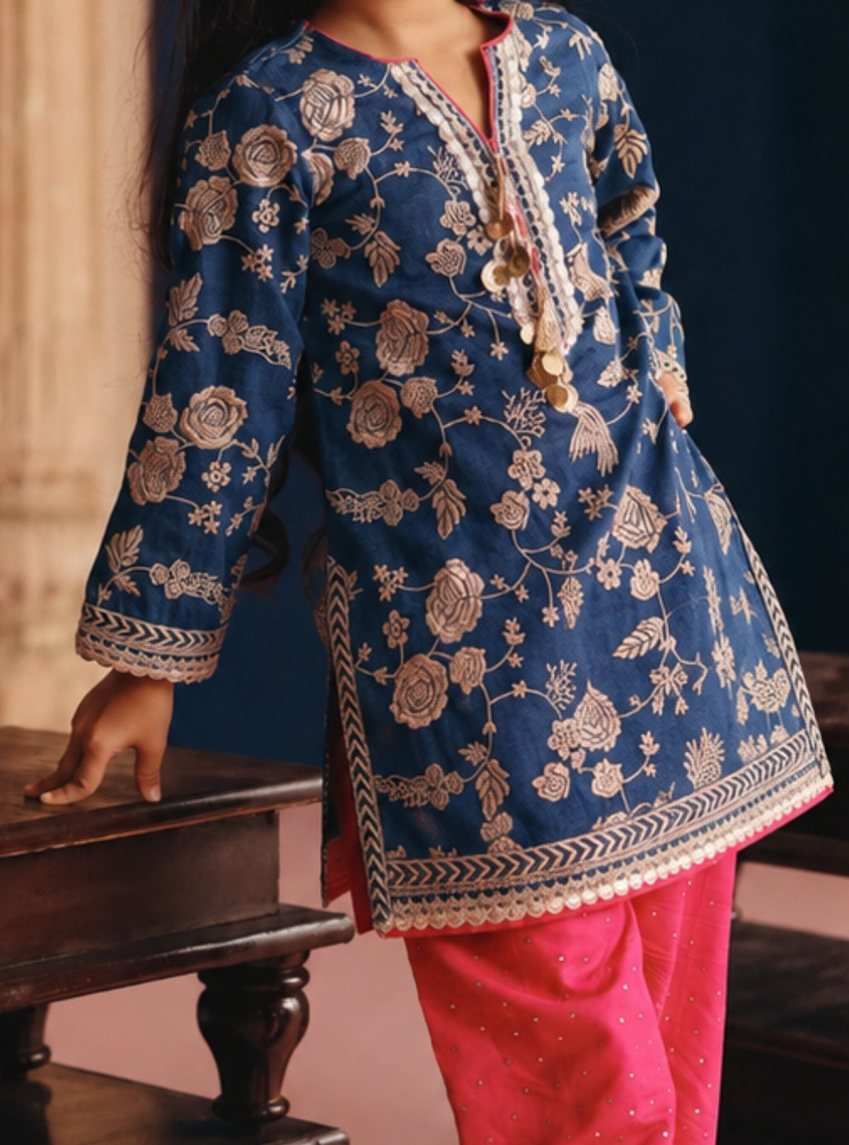 Phool Denim Kurta Set
