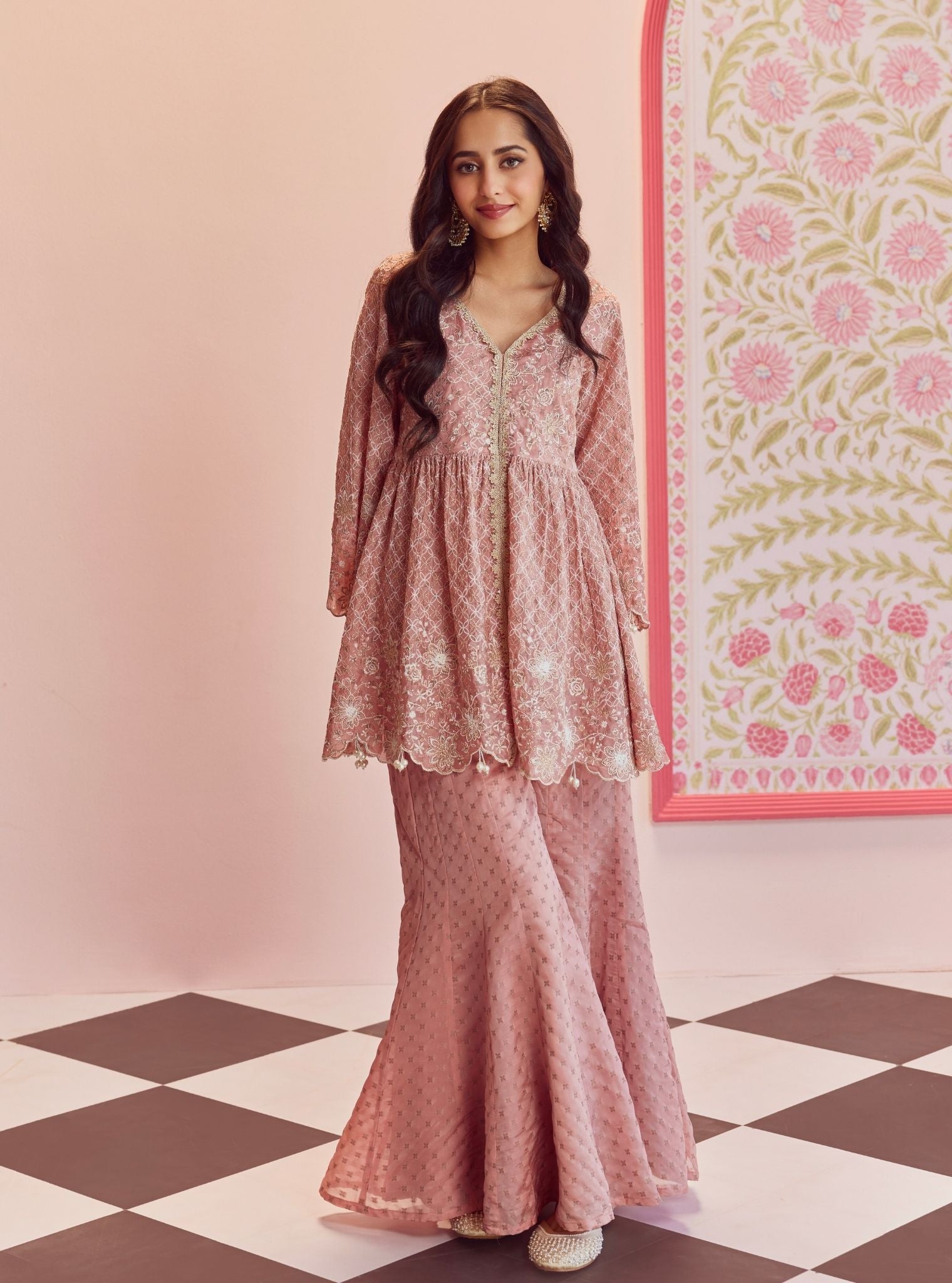 Ghunghroo Banarsi Pink Top Set