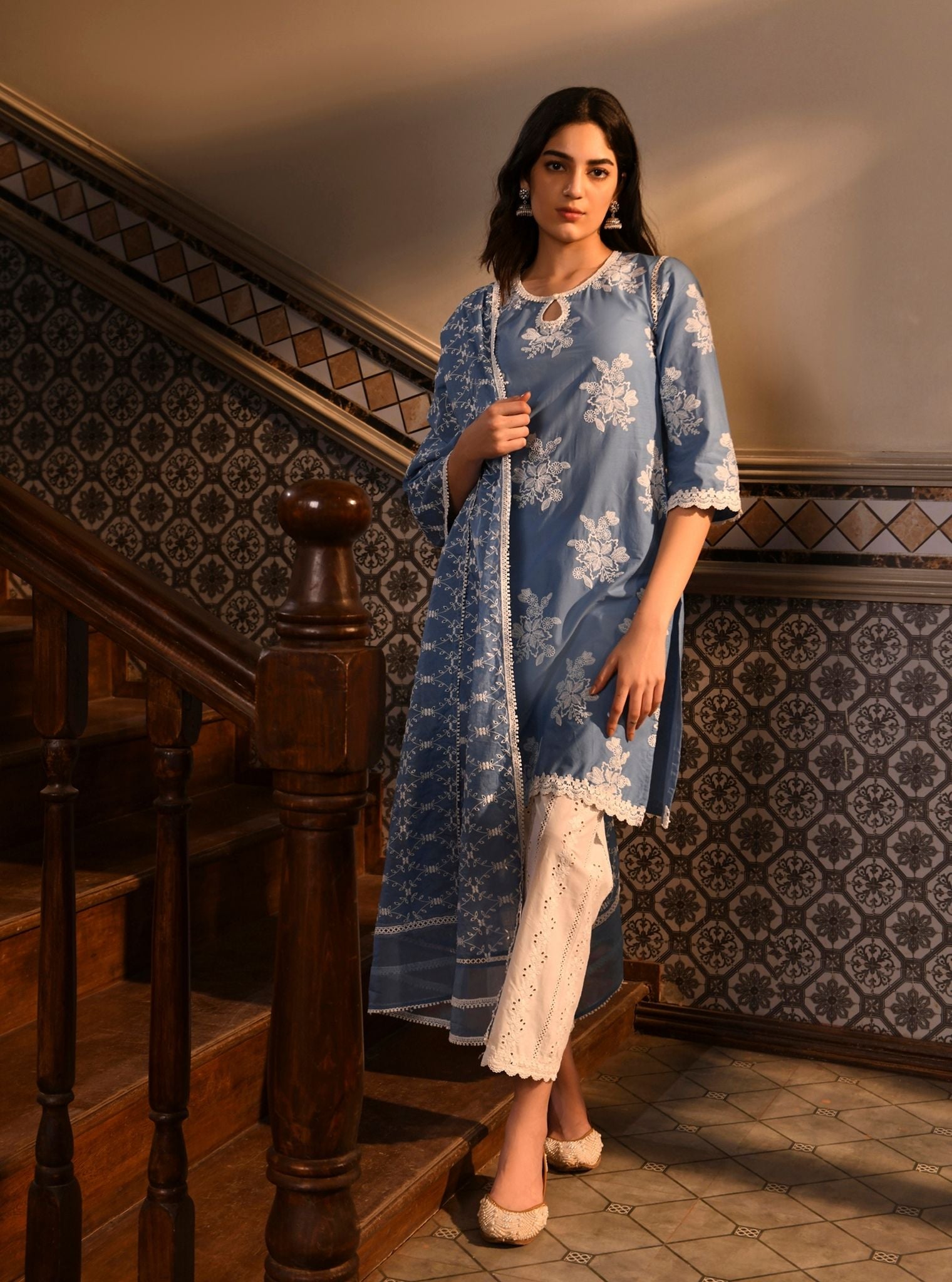 Mulmul Cotton Ayda Denim Kurta