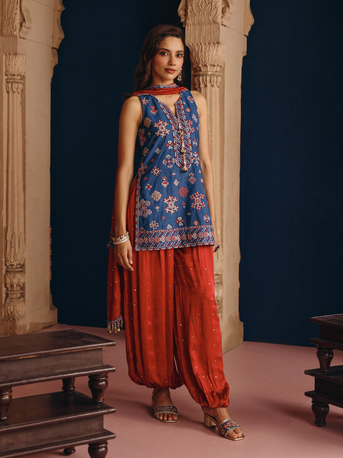 Bhuvi Denim Kurta with Balloon Pants