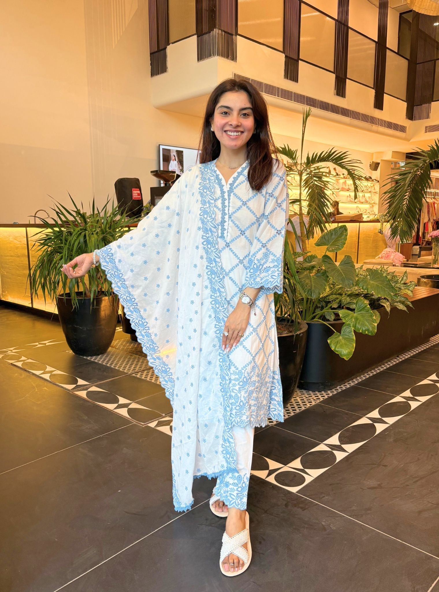 Eesvari Supima Cotton White Kurta Set