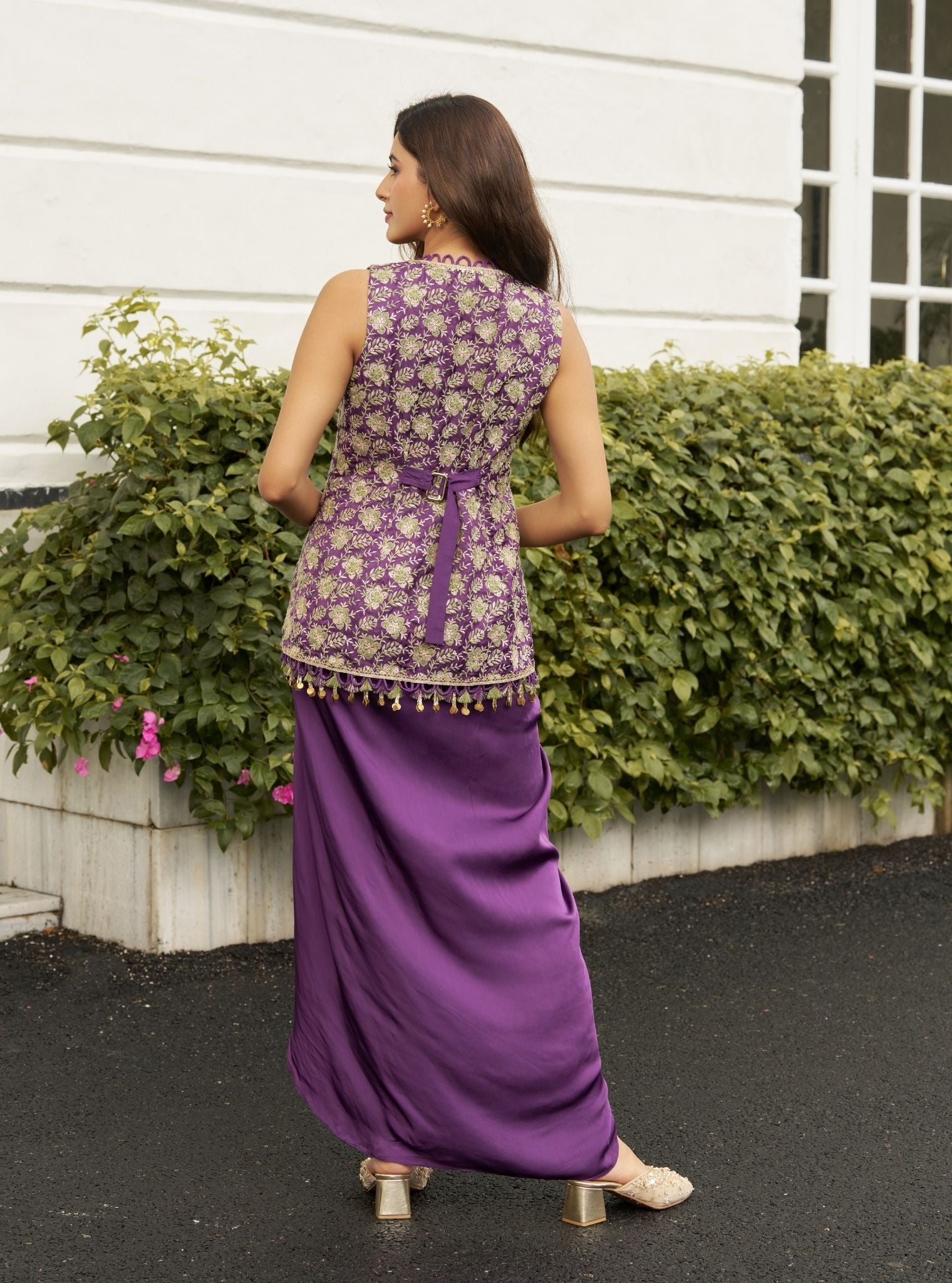 Thumri Linen Satin Purple Jacket Set